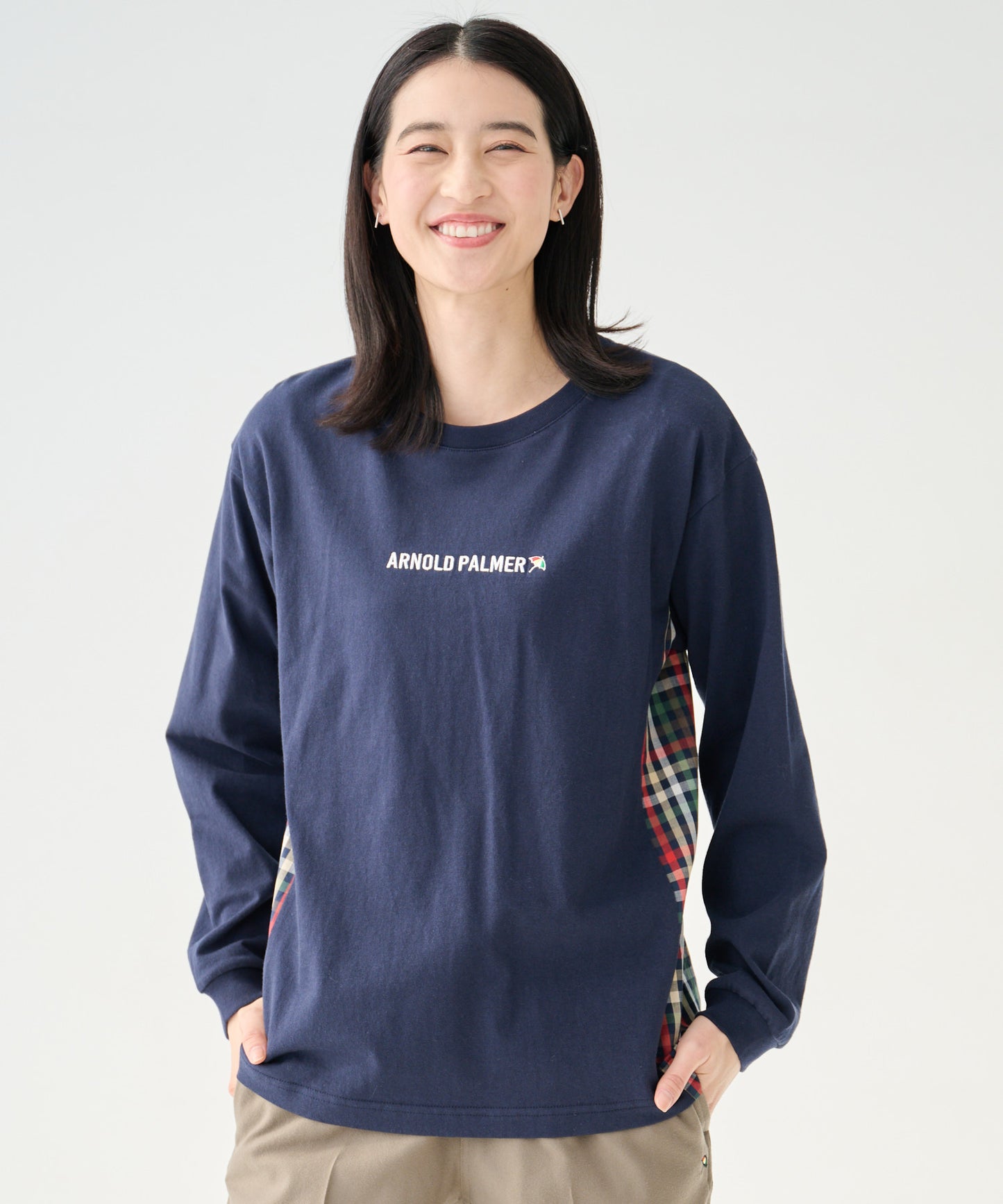 パーマーチェックドッキング シェアロングスリーブTシャツ
