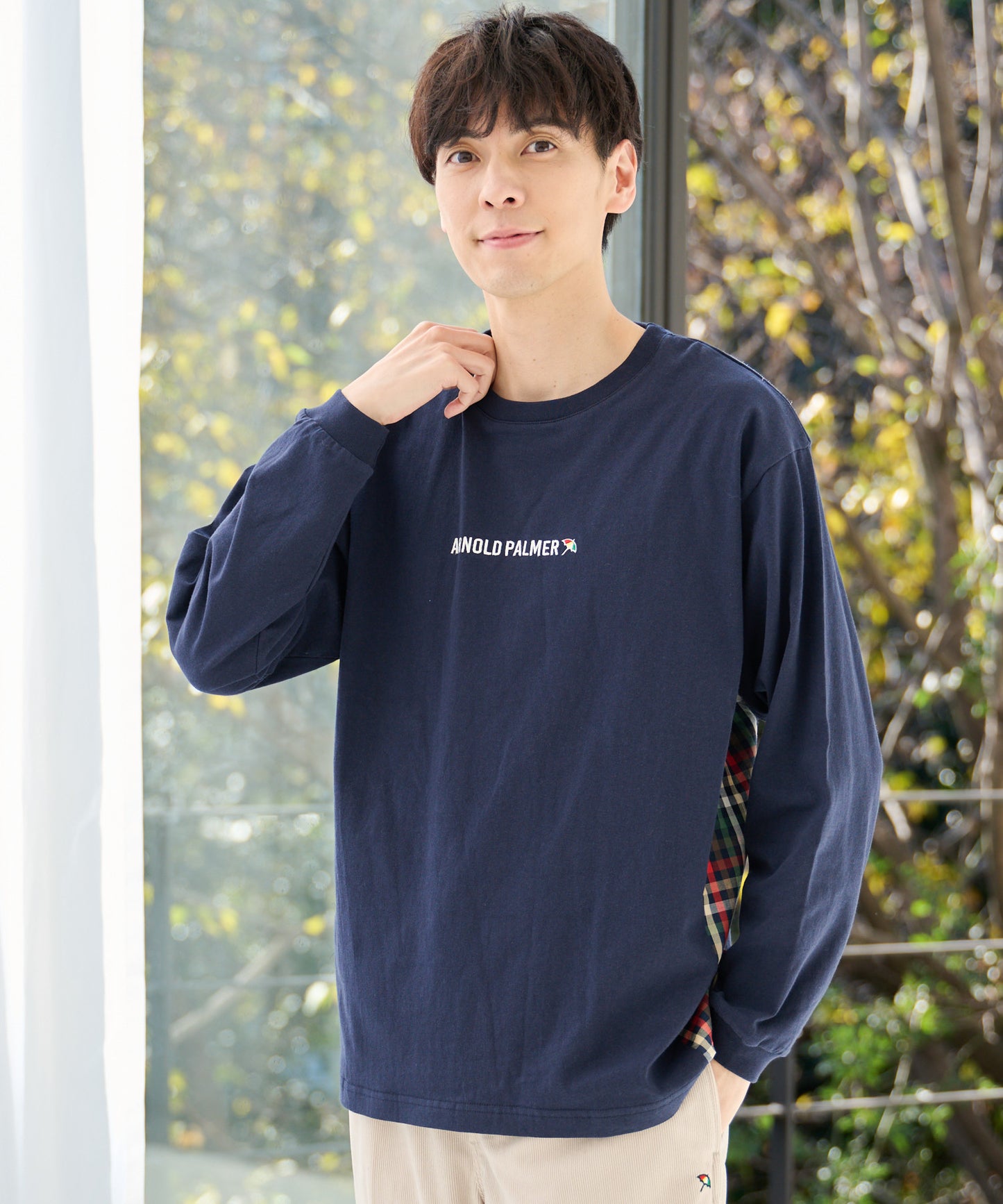 パーマーチェックドッキング シェアロングスリーブTシャツ