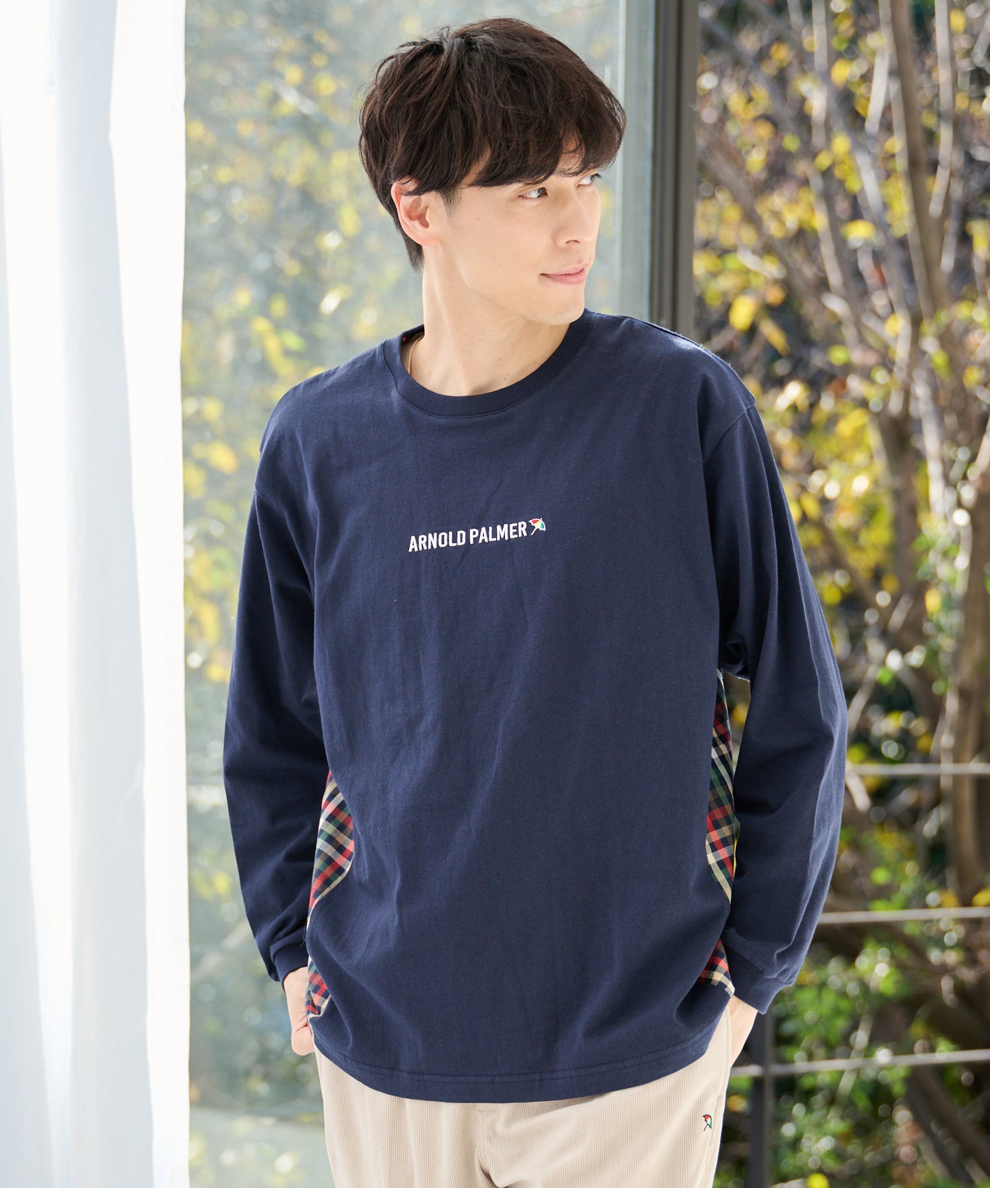 パーマーチェックドッキング シェアロングスリーブTシャツ