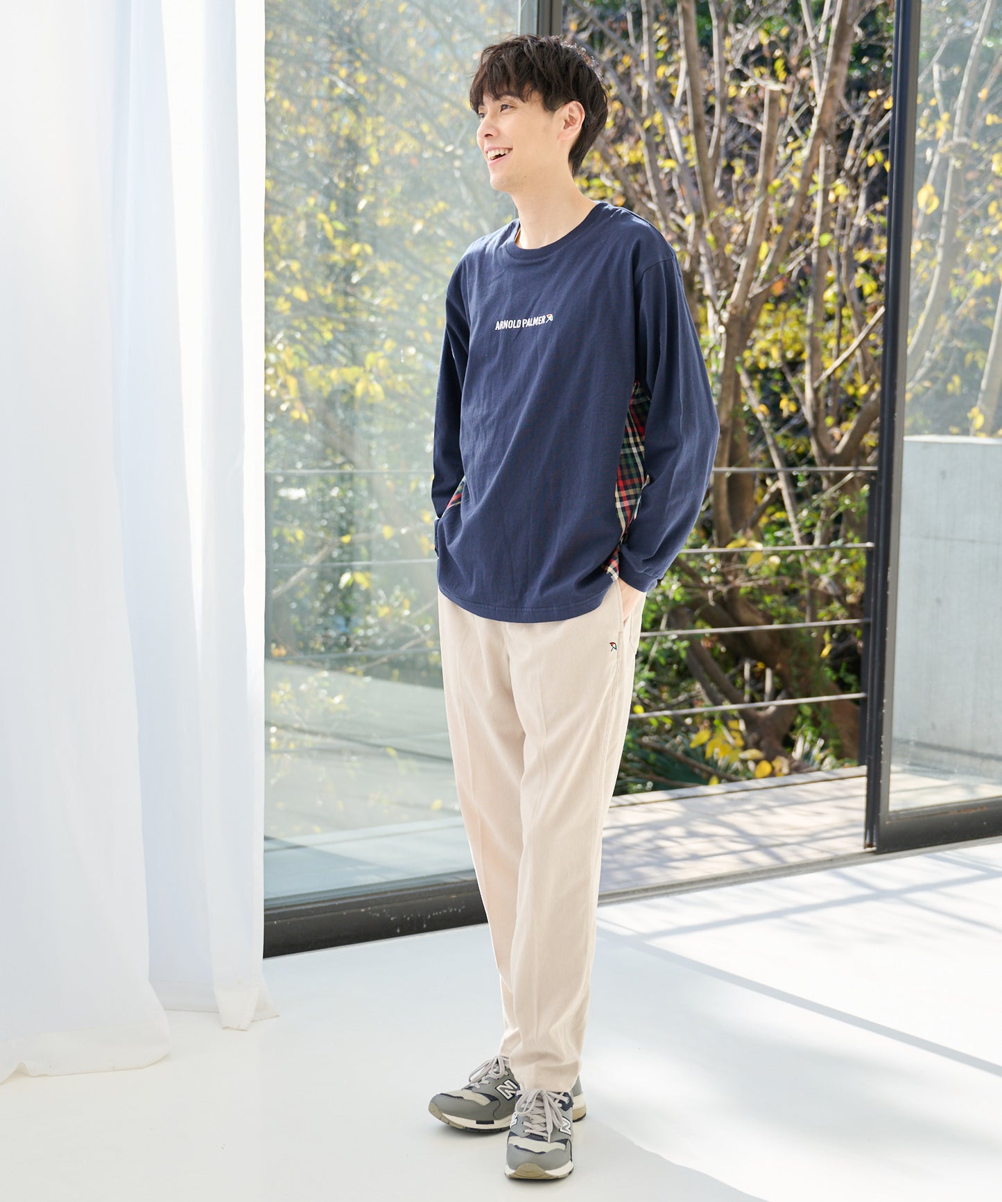 パーマーチェックドッキング シェアロングスリーブTシャツ