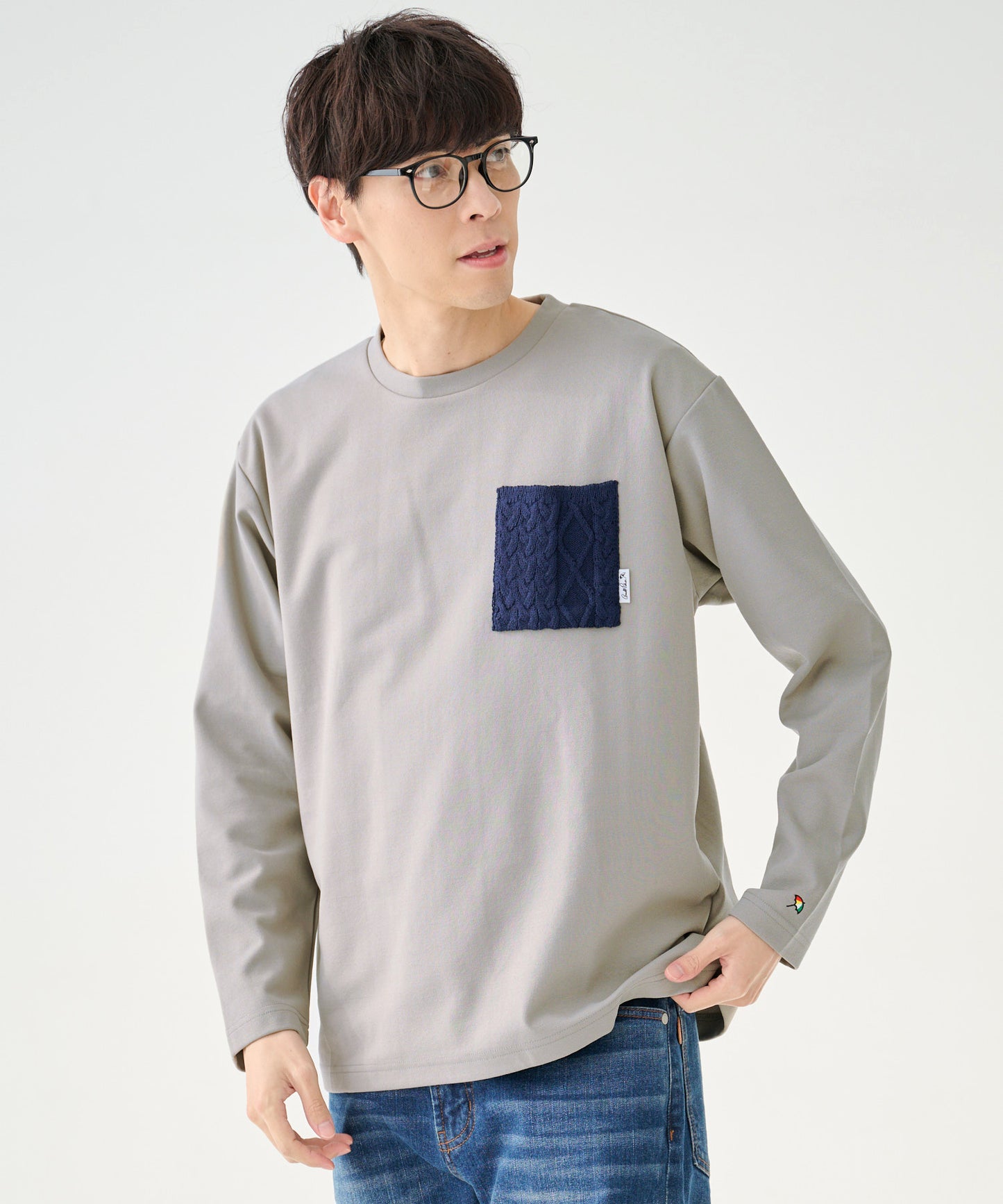 梨地起毛ポケット 異素材 ロングスリーブTシャツ