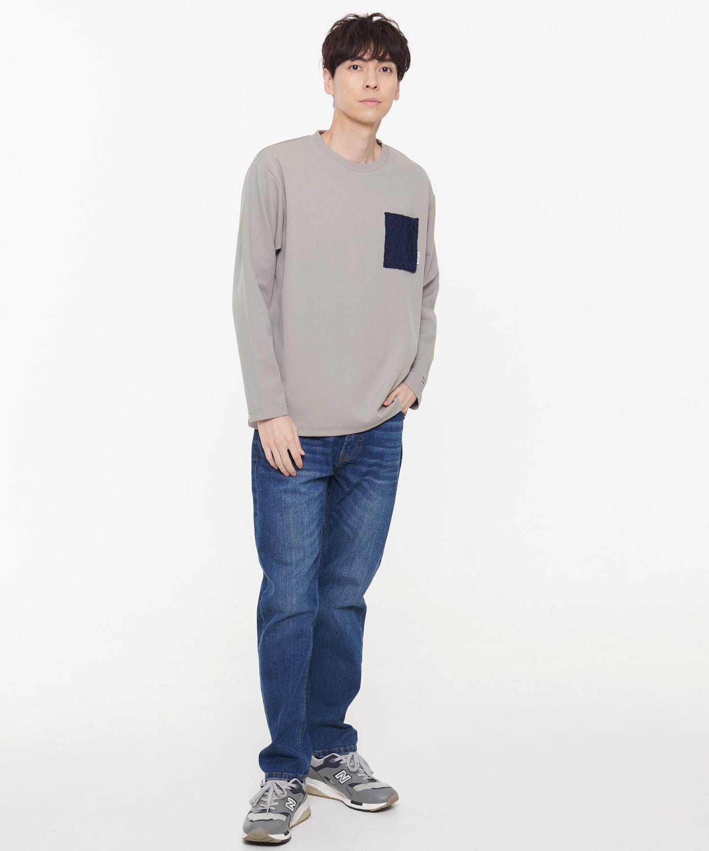 梨地起毛ポケット 異素材 ロングスリーブTシャツ