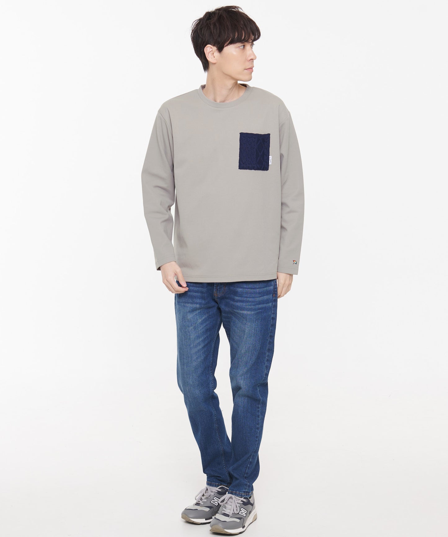 梨地起毛ポケット 異素材 ロングスリーブTシャツ