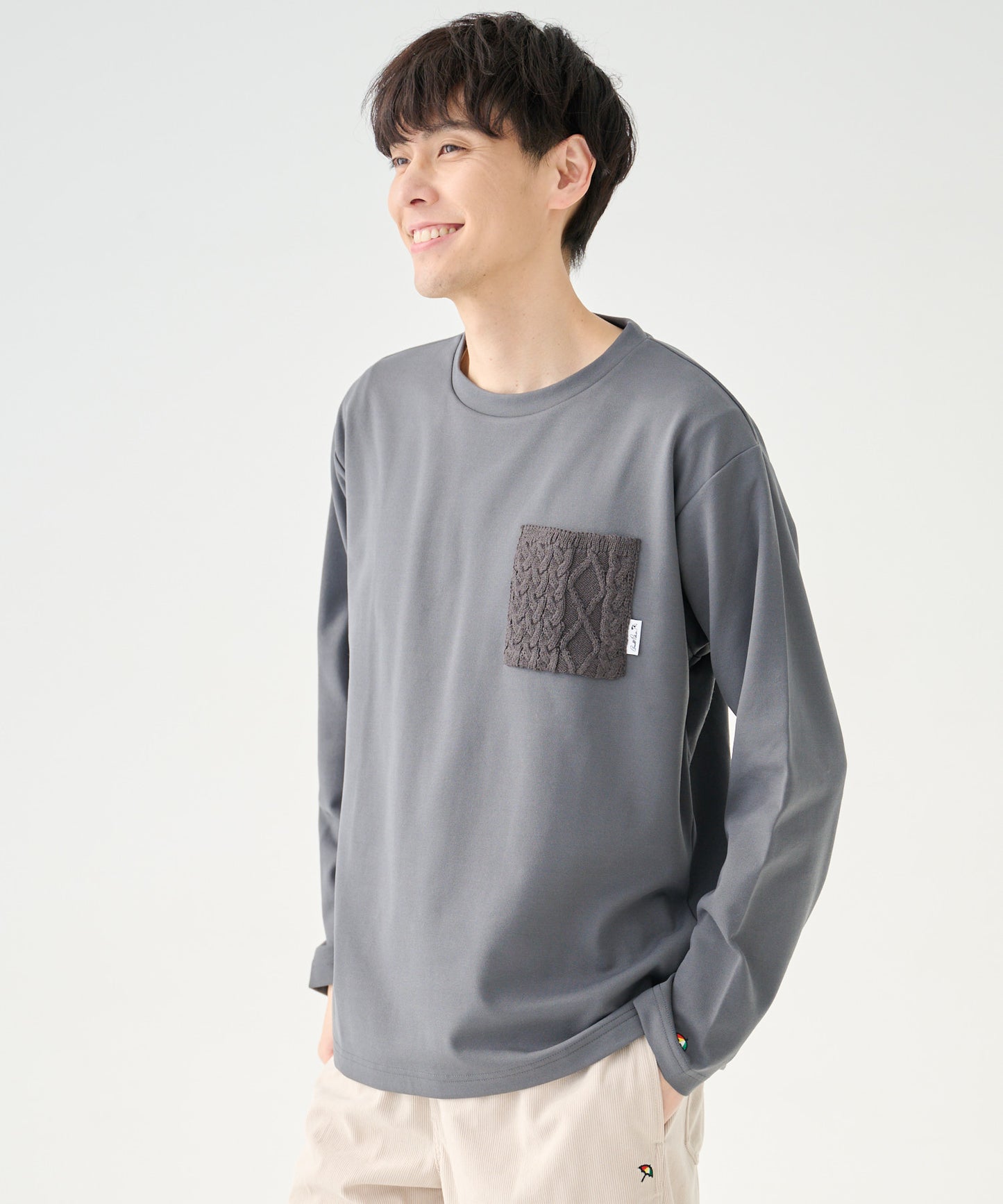 梨地起毛ポケット 異素材 ロングスリーブTシャツ