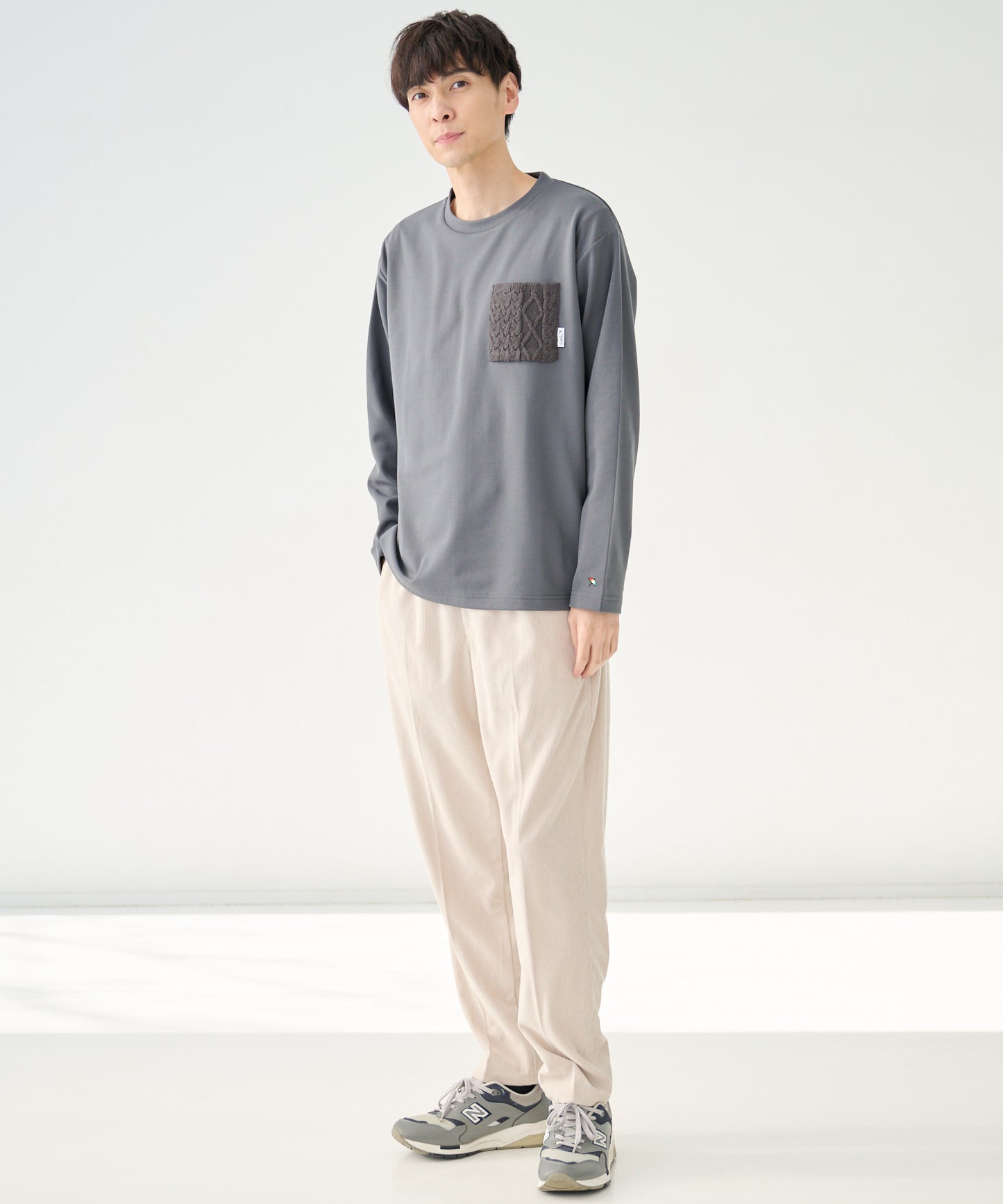 梨地起毛ポケット 異素材 ロングスリーブTシャツ
