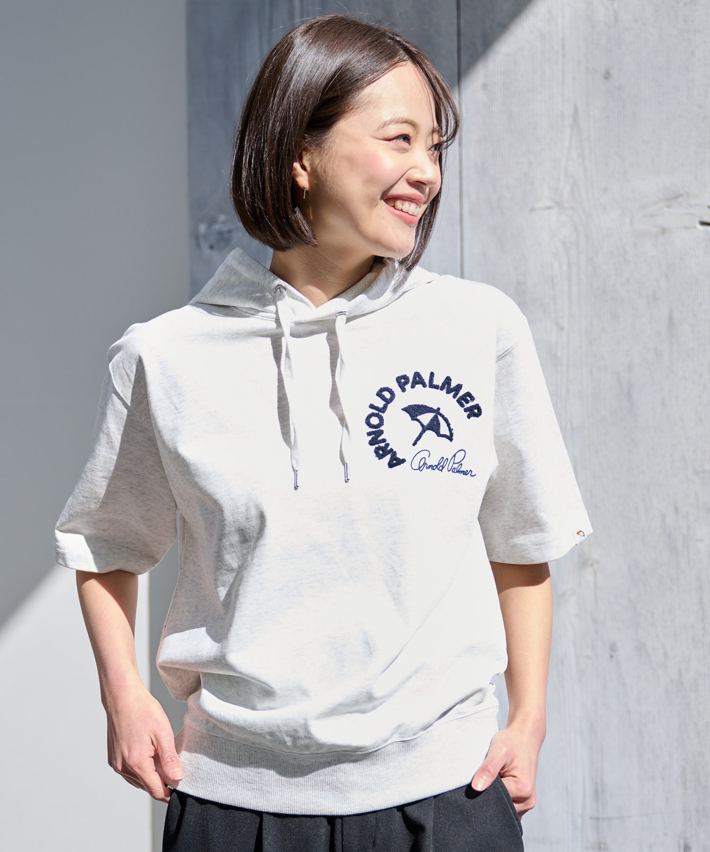 【TIME SALE】ライトスウェット シェア サガラ刺繍半袖フーディ