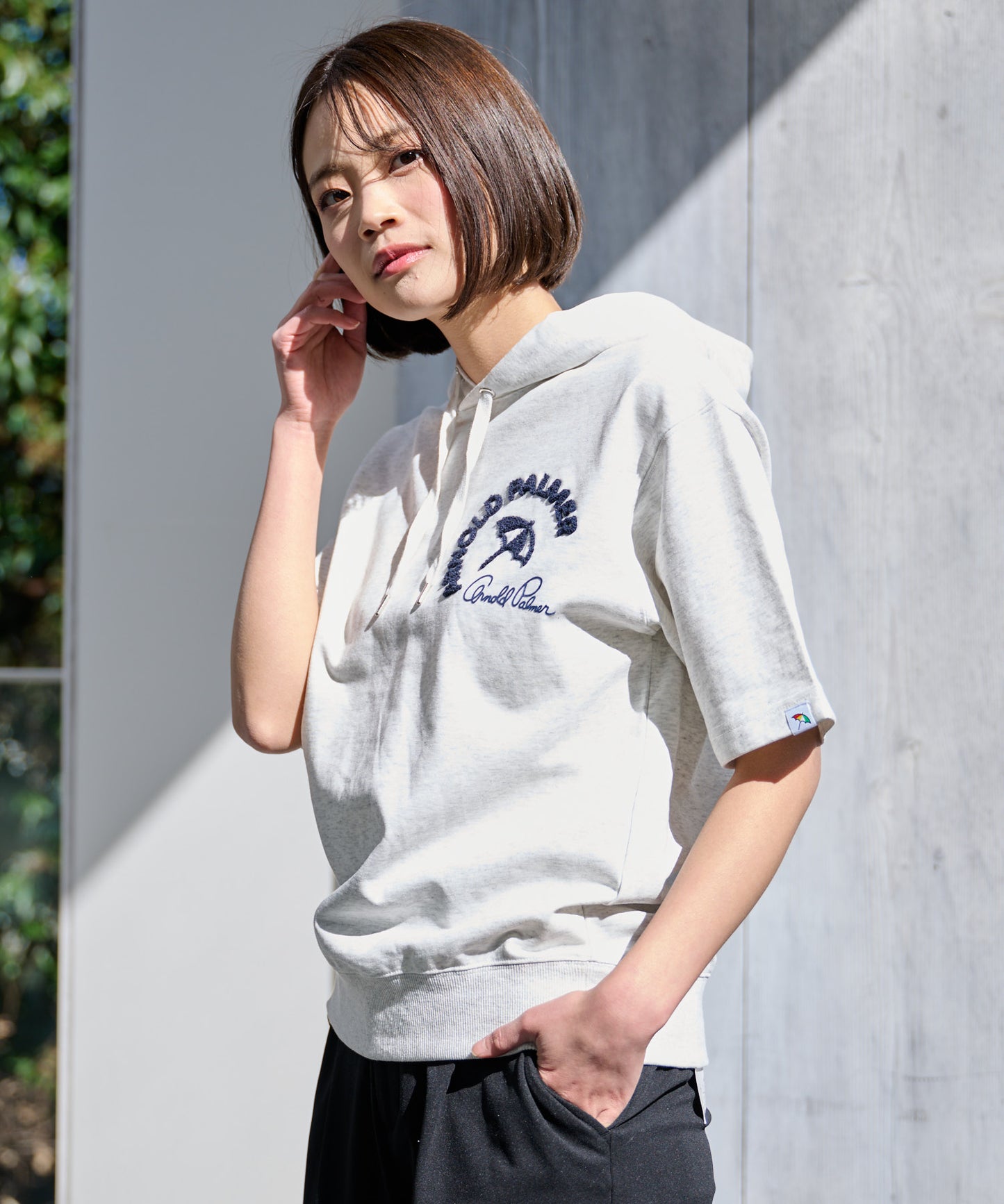 【TIME SALE】ライトスウェット シェア サガラ刺繍半袖フーディ