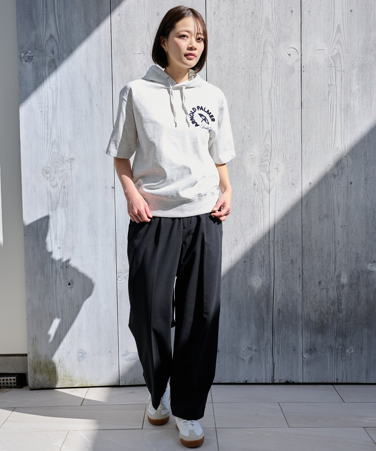 【TIME SALE】ライトスウェット シェア サガラ刺繍半袖フーディ