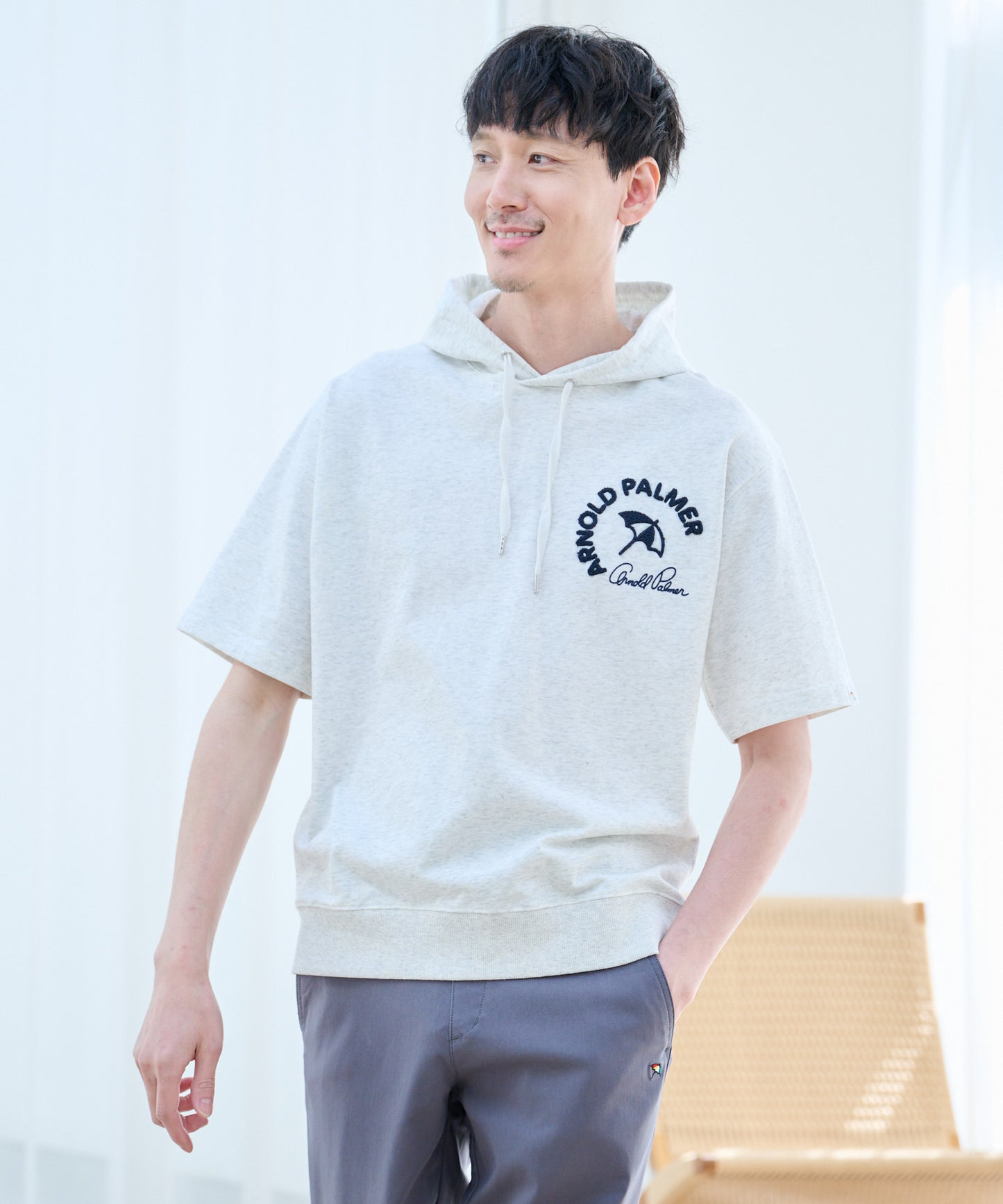 【TIME SALE】ライトスウェット シェア サガラ刺繍半袖フーディ