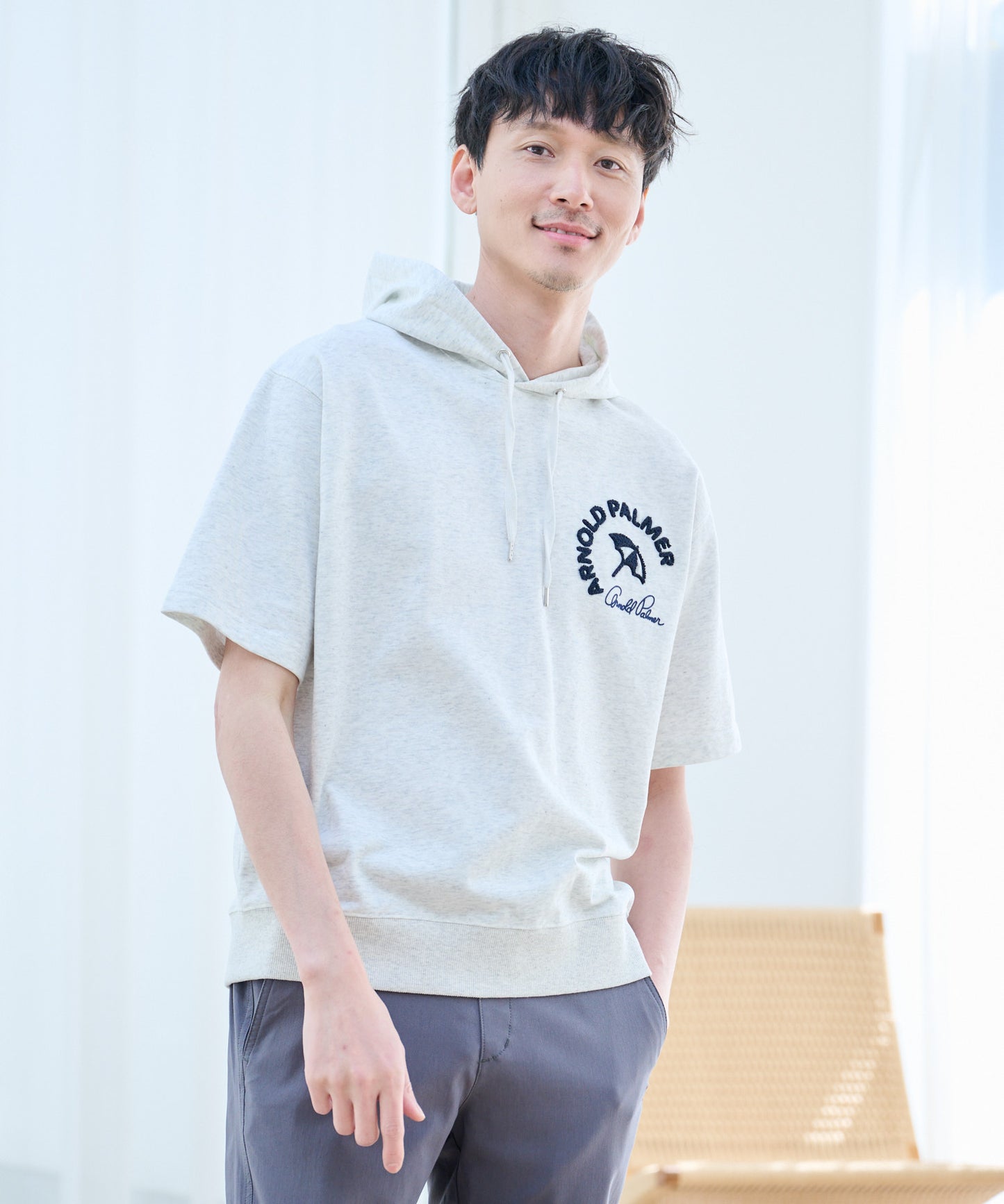 【TIME SALE】ライトスウェット シェア サガラ刺繍半袖フーディ