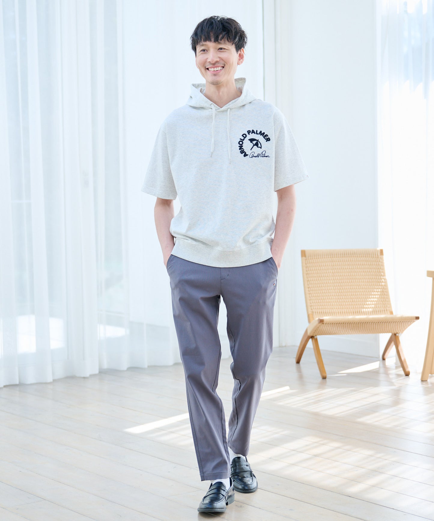 【TIME SALE】ライトスウェット シェア サガラ刺繍半袖フーディ