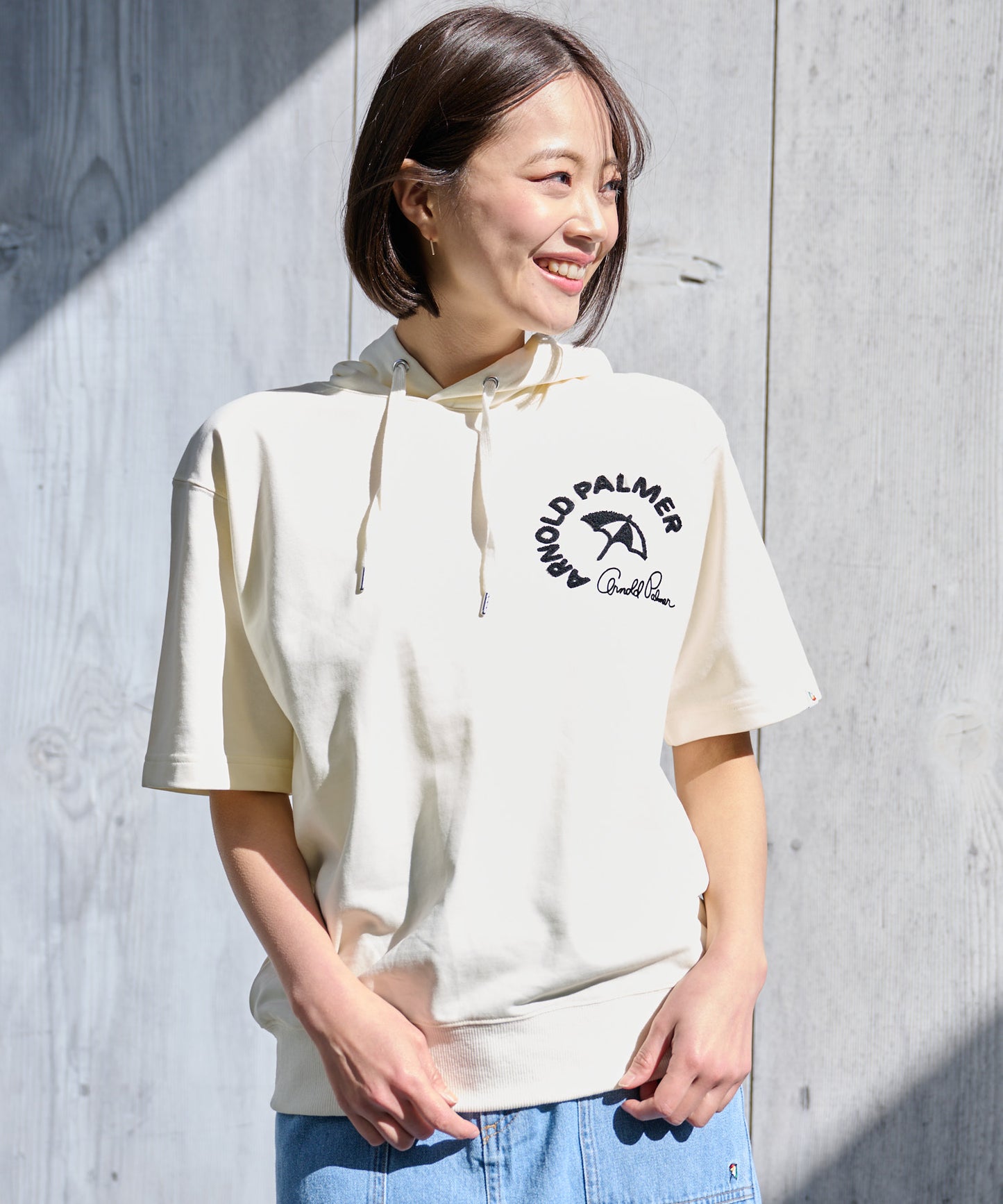 【TIME SALE】ライトスウェット シェア サガラ刺繍半袖フーディ