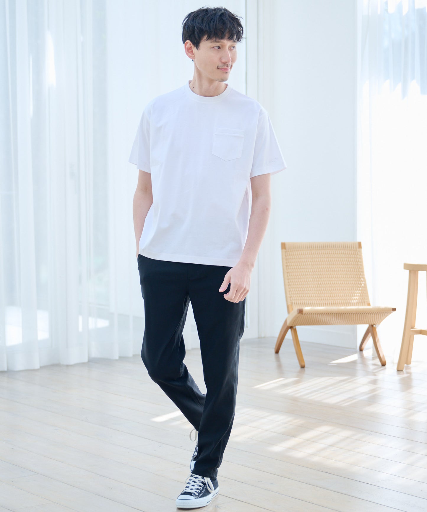 GIZAコットン ジャガードリブTシャツ