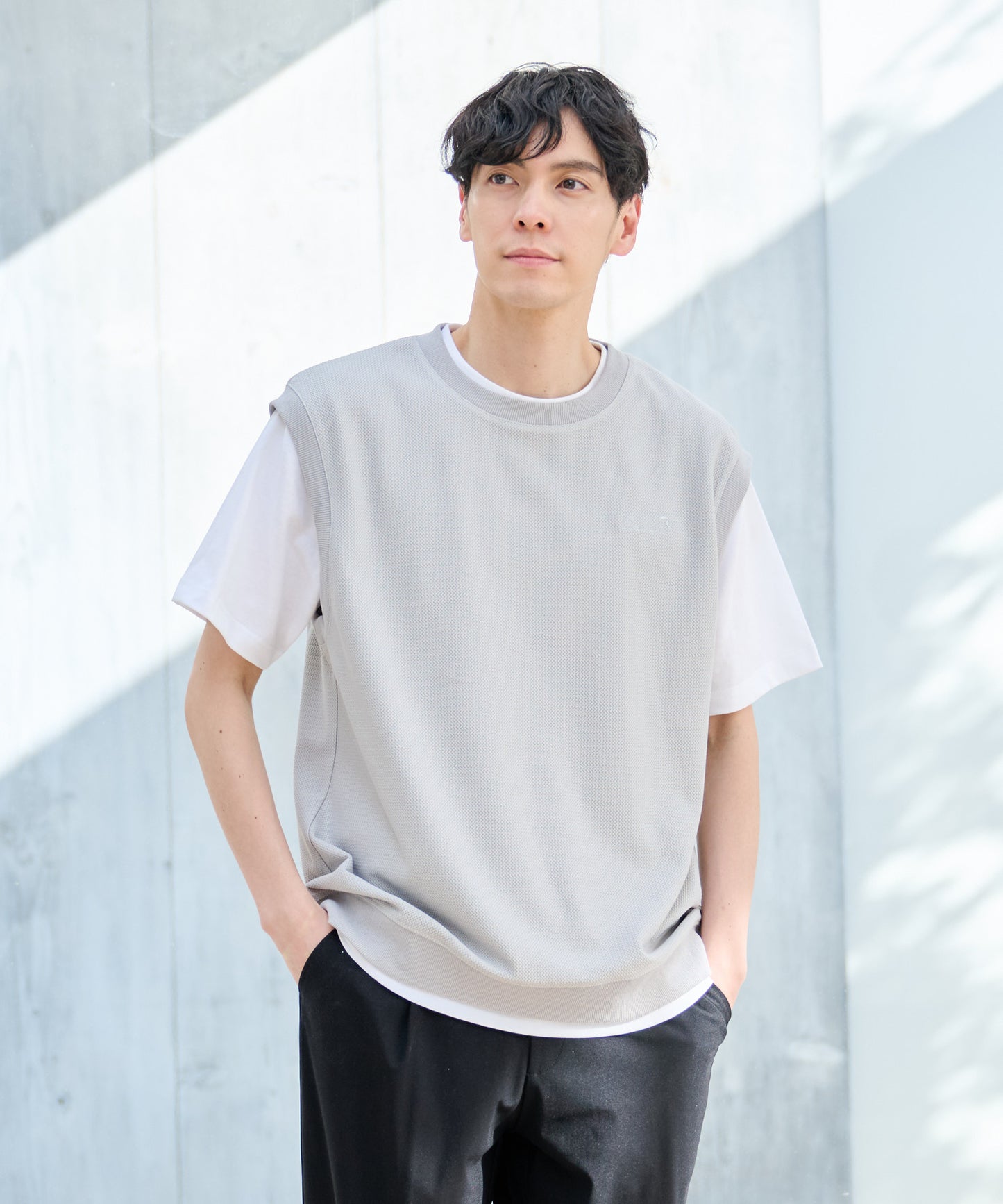 メッシュジャガード ベスト×Tシャツセット