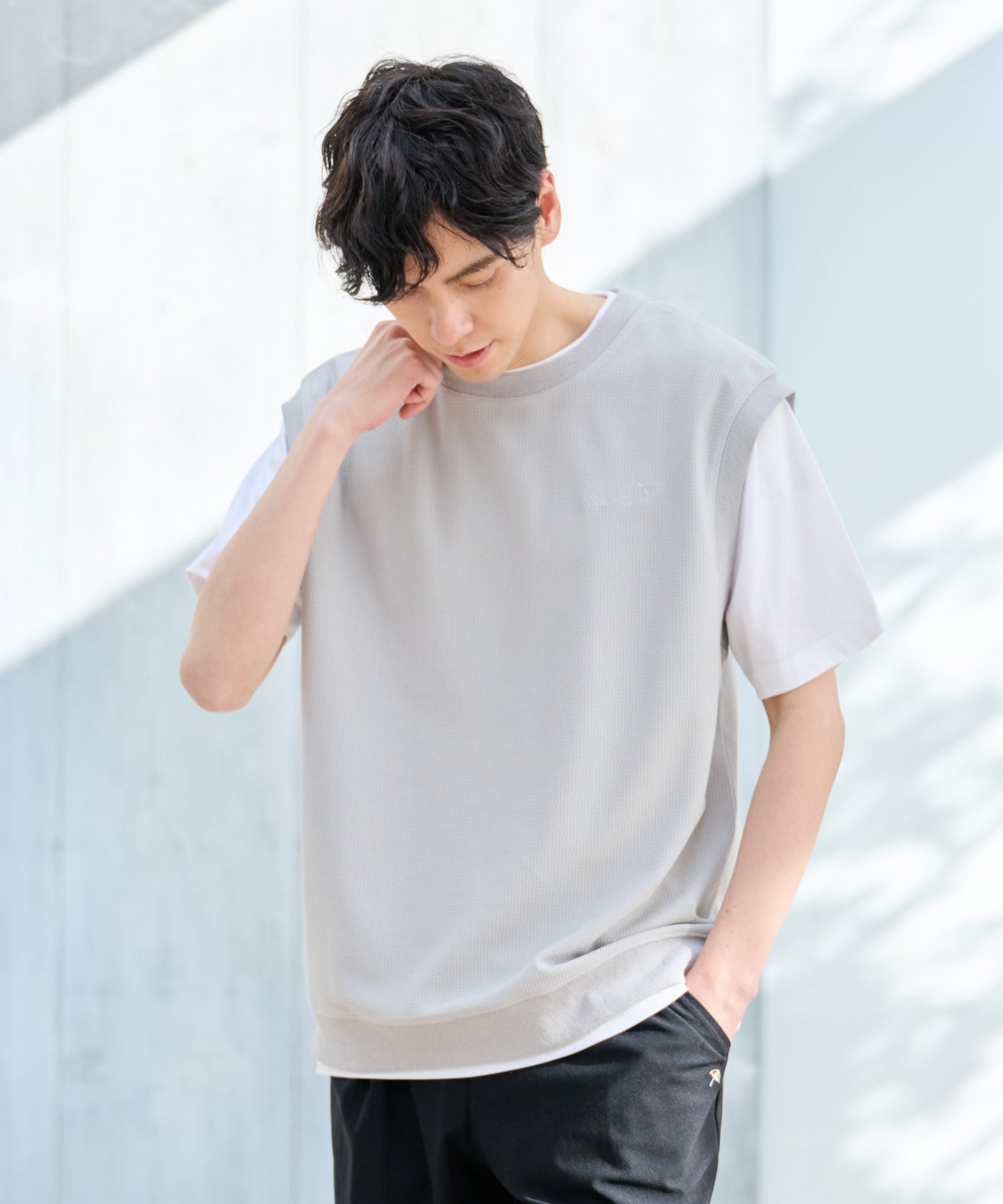 メッシュジャガード ベスト×Tシャツセット
