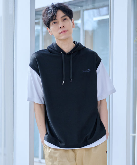 Arnold Palmer メッシュジャガードフェイクレイヤード半袖フーディ