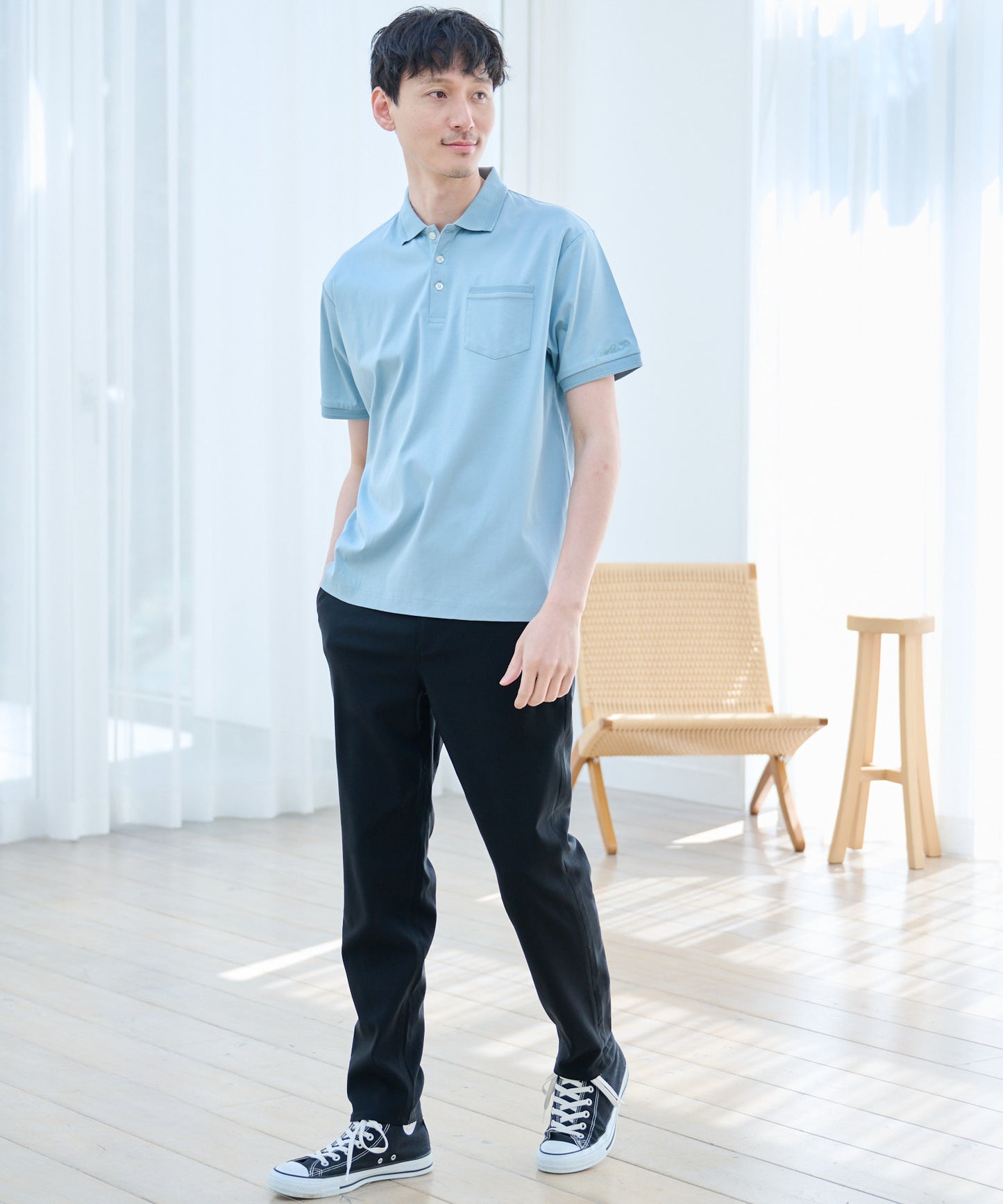 【TIME SALE】GIZAコットン ジャガードリブポロシャツ