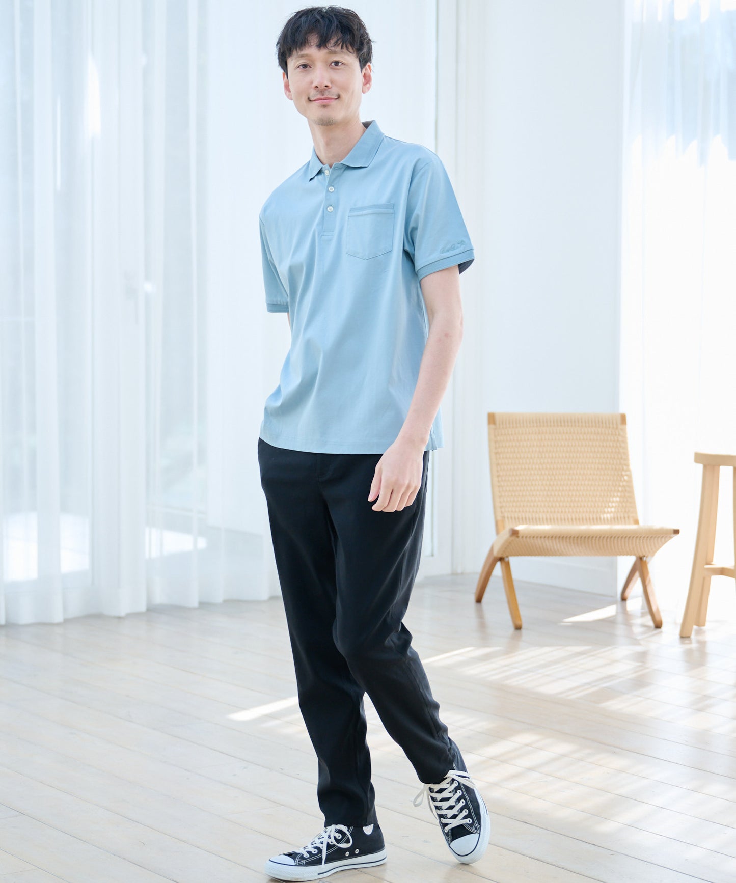 【TIME SALE】GIZAコットン ジャガードリブポロシャツ