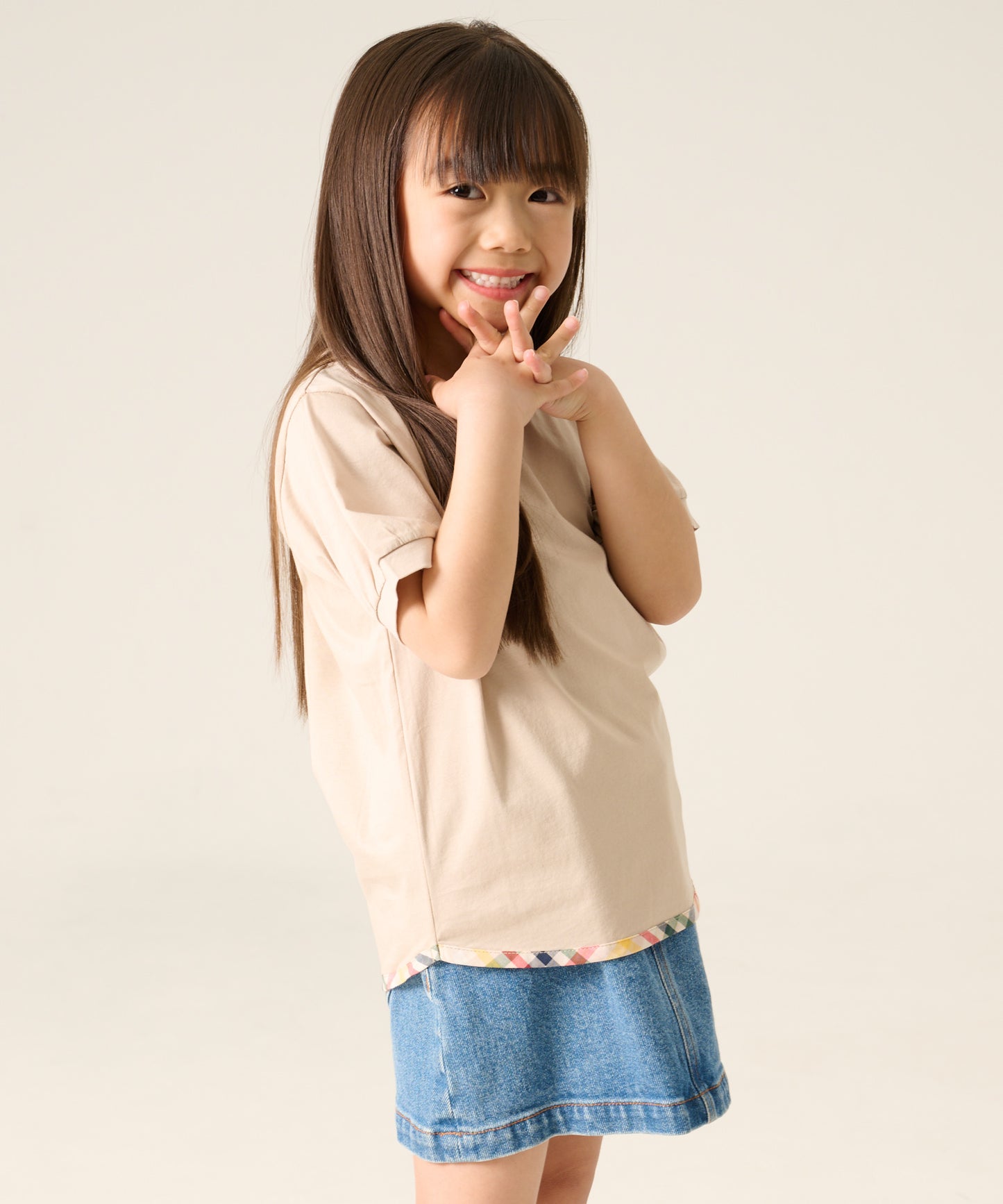 さらラクカットソー パーマーヘムパイピングTシャツ【キッズ】
