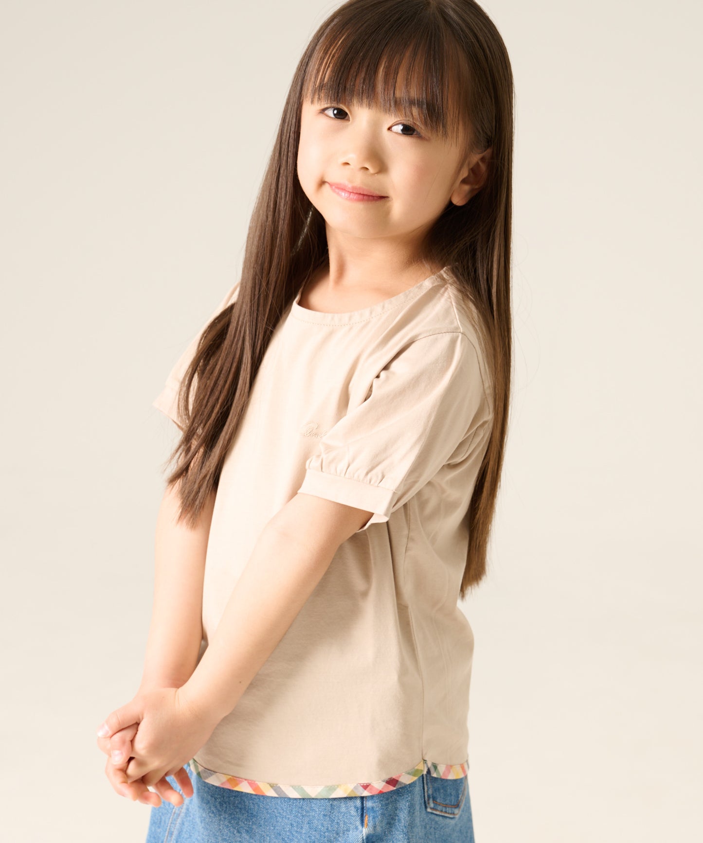 さらラクカットソー パーマーヘムパイピングTシャツ【キッズ】