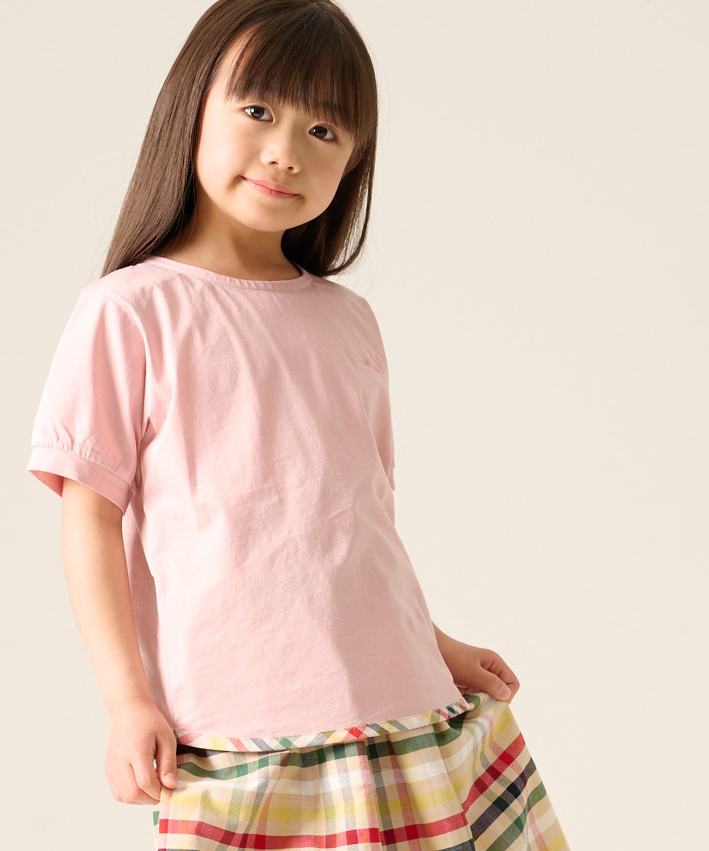 さらラクカットソー パーマーヘムパイピングTシャツ【キッズ】