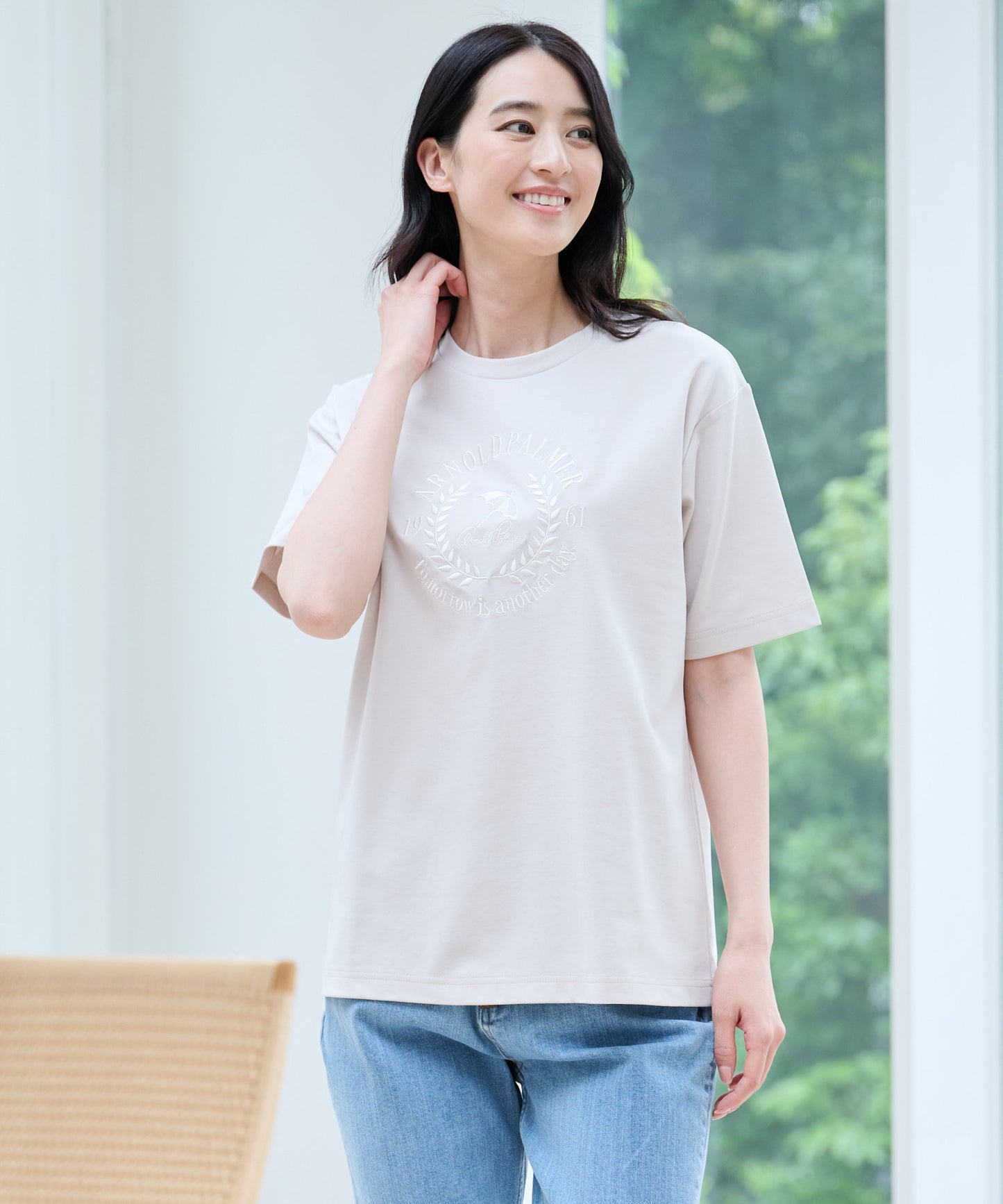 【汗染み防止】シルケットモクロディ シェア ロゴ刺繍Tシャツ