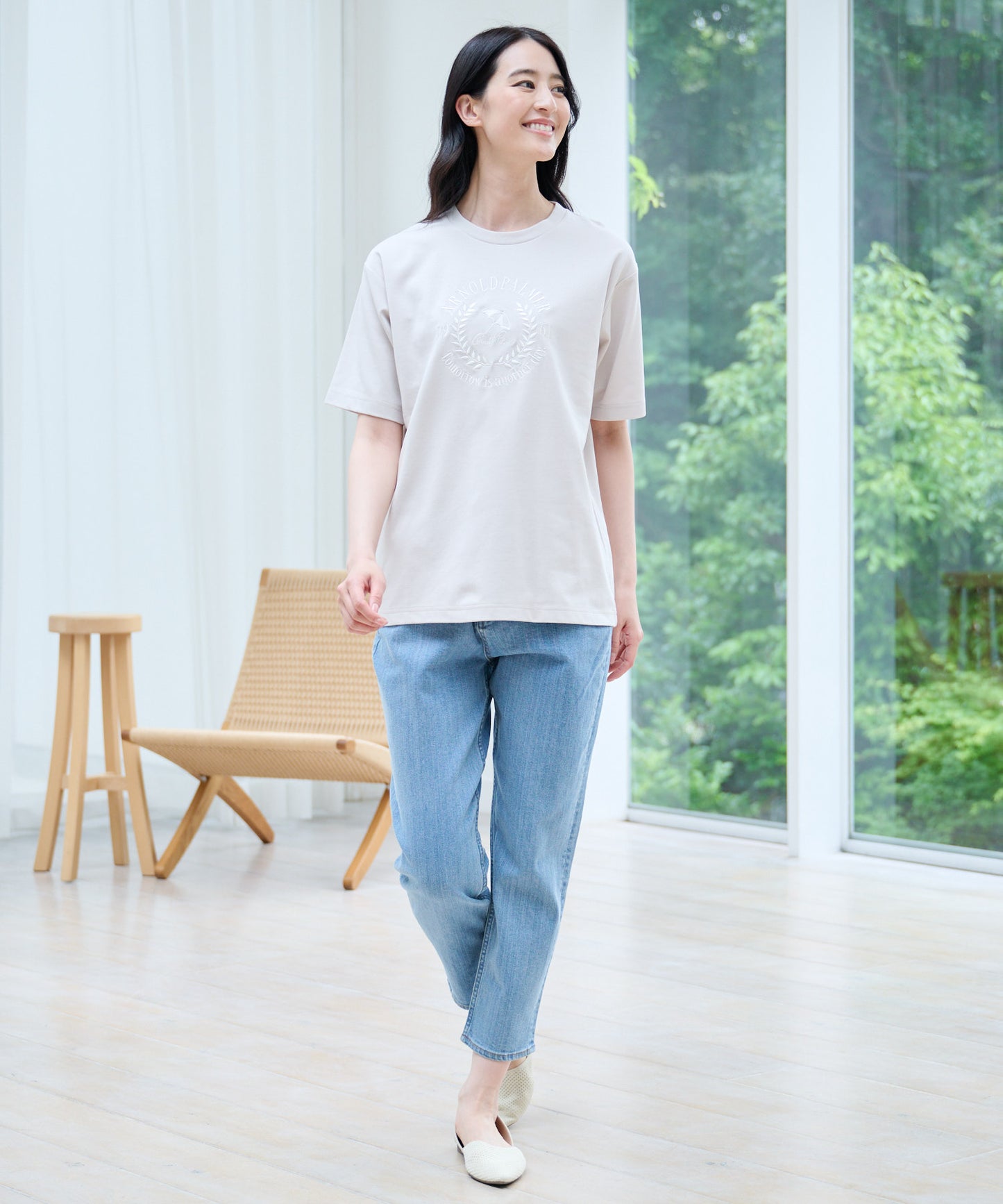 【汗染み防止】シルケットモクロディ シェア ロゴ刺繍Tシャツ