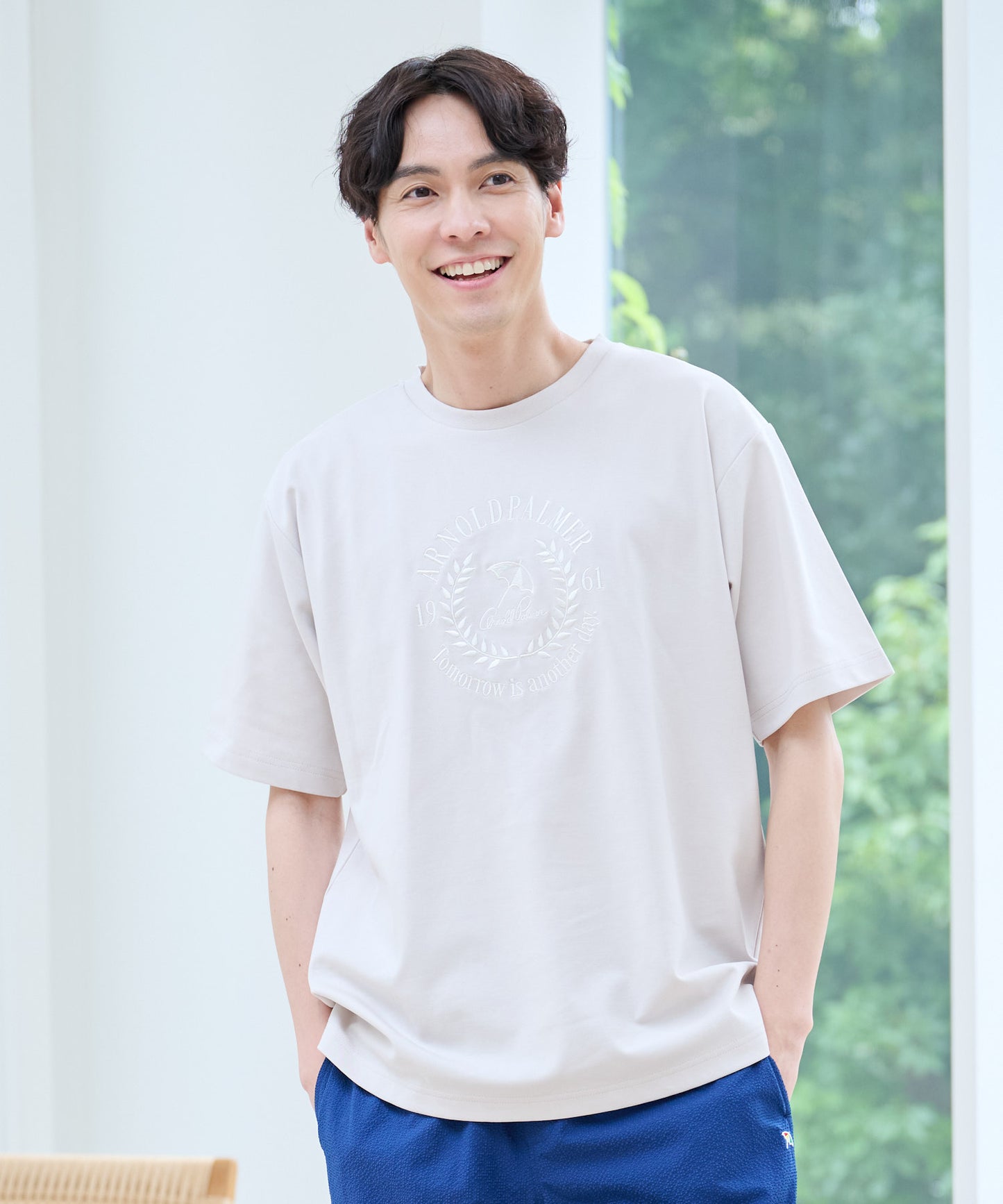 【汗染み防止】シルケットモクロディ シェア ロゴ刺繍Tシャツ