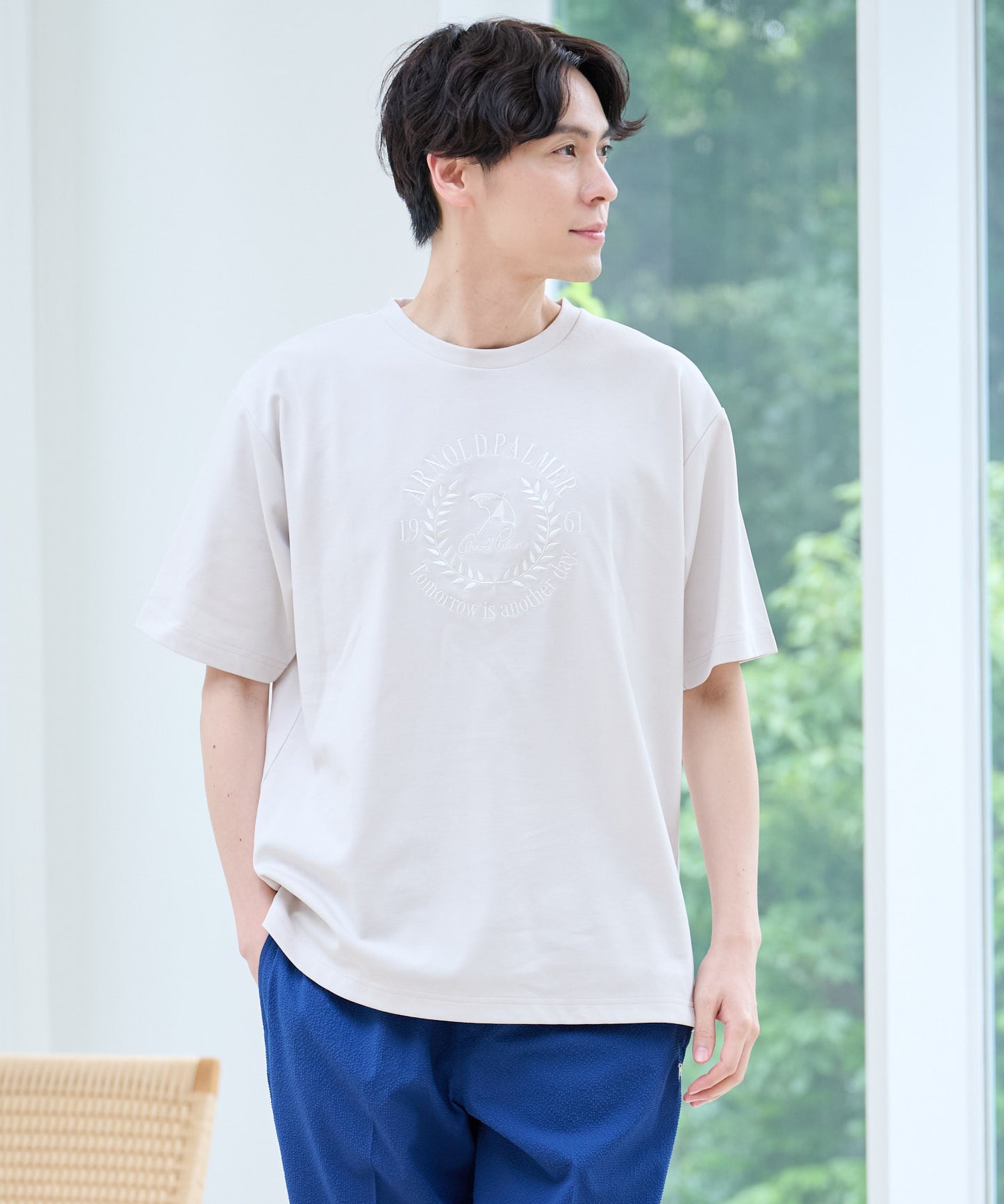 【汗染み防止】シルケットモクロディ シェア ロゴ刺繍Tシャツ