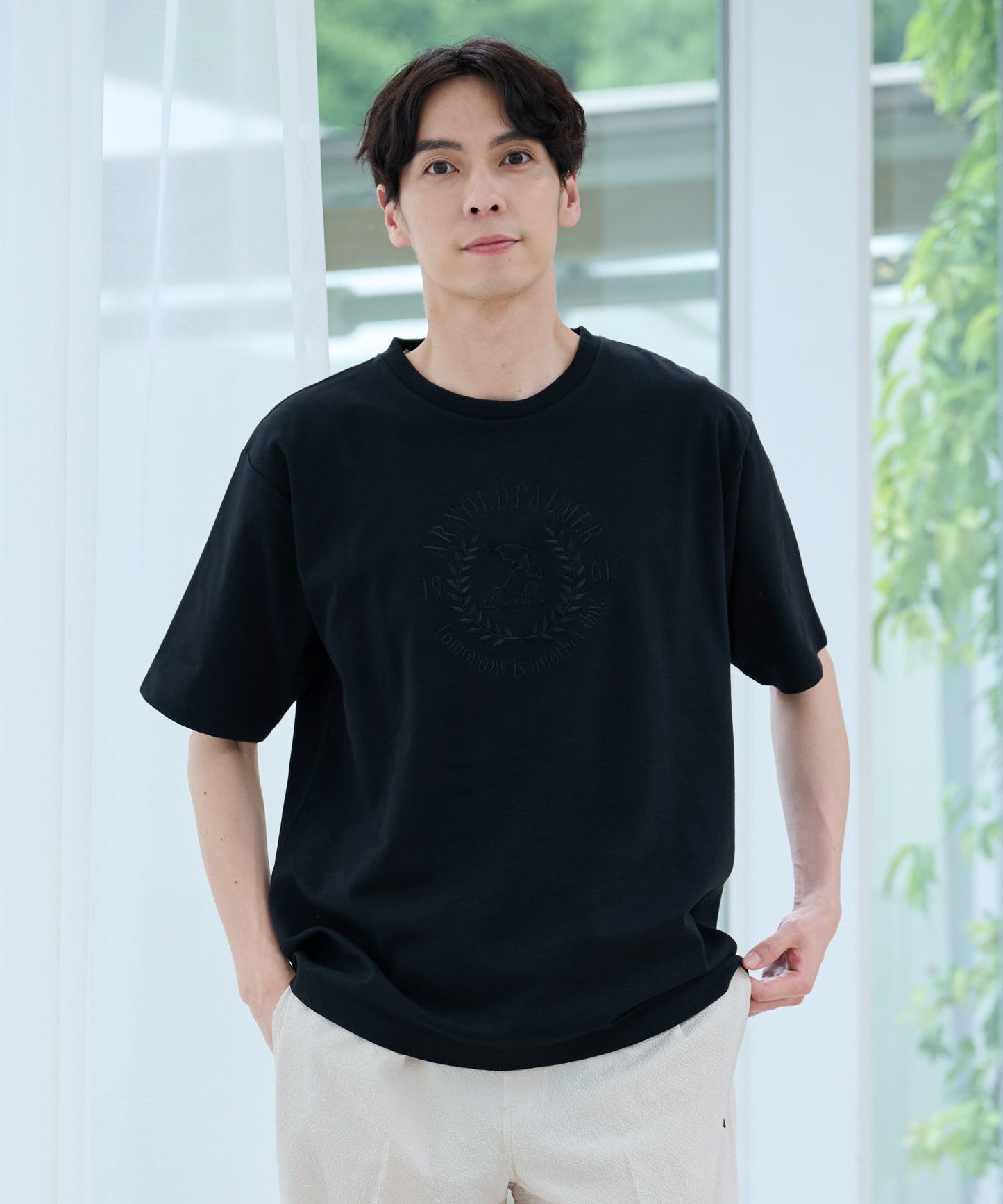 【汗染み防止】シルケットモクロディ シェア ロゴ刺繍Tシャツ