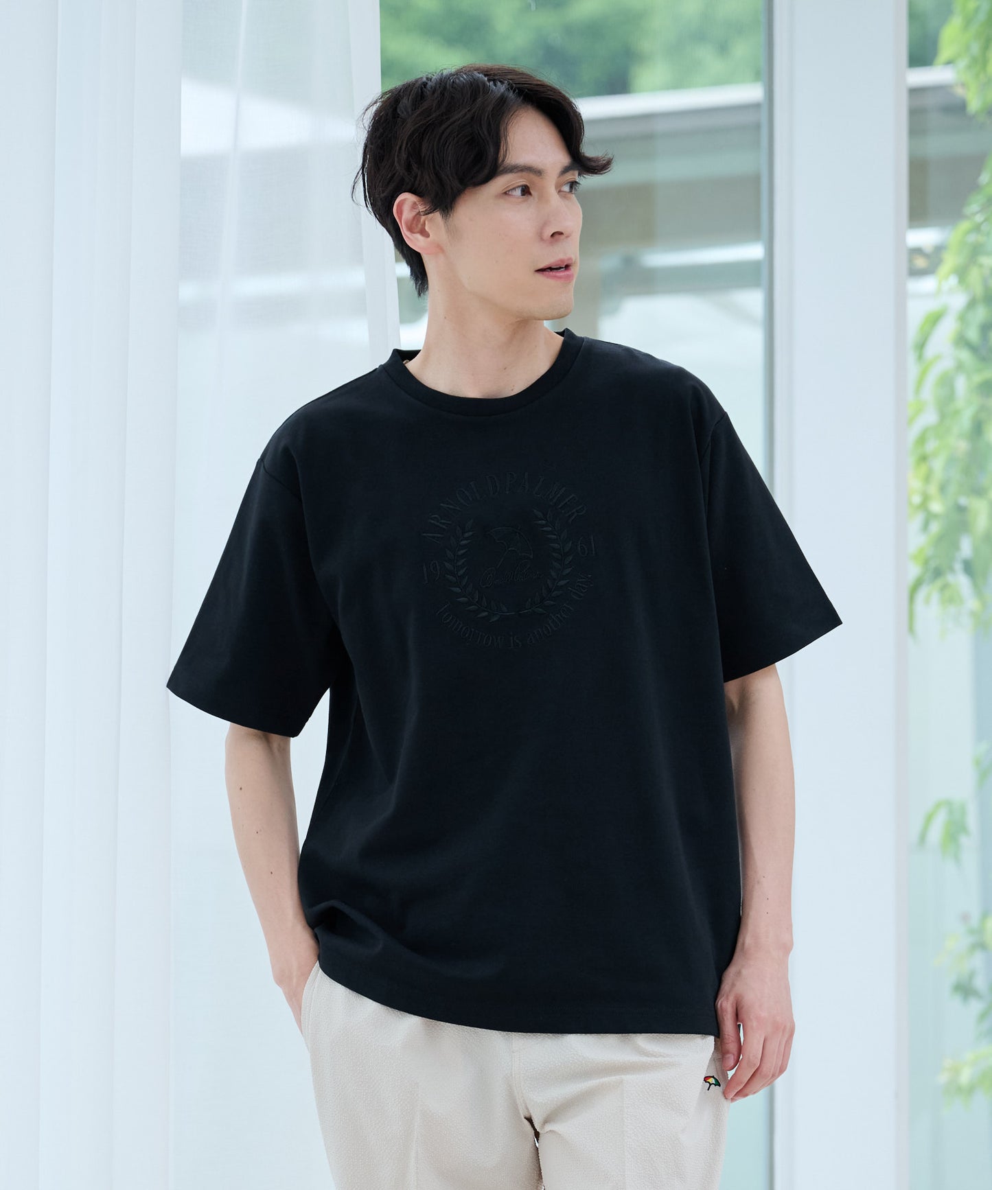 【汗染み防止】シルケットモクロディ シェア ロゴ刺繍Tシャツ