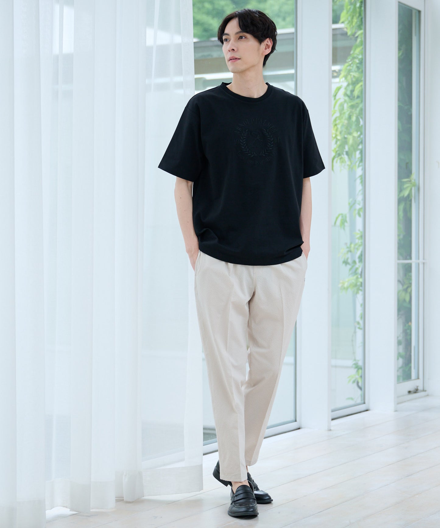 【汗染み防止】シルケットモクロディ シェア ロゴ刺繍Tシャツ