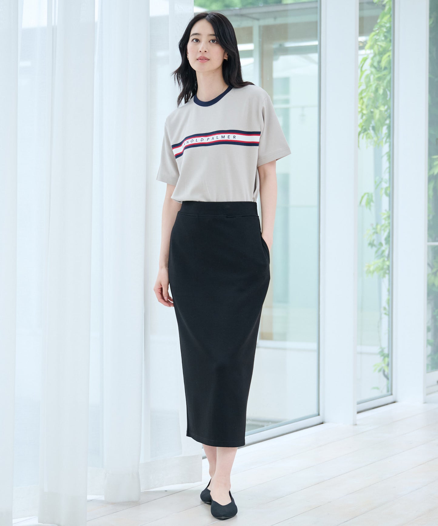 【汗染み防止】シェア パネルリブラインTシャツ