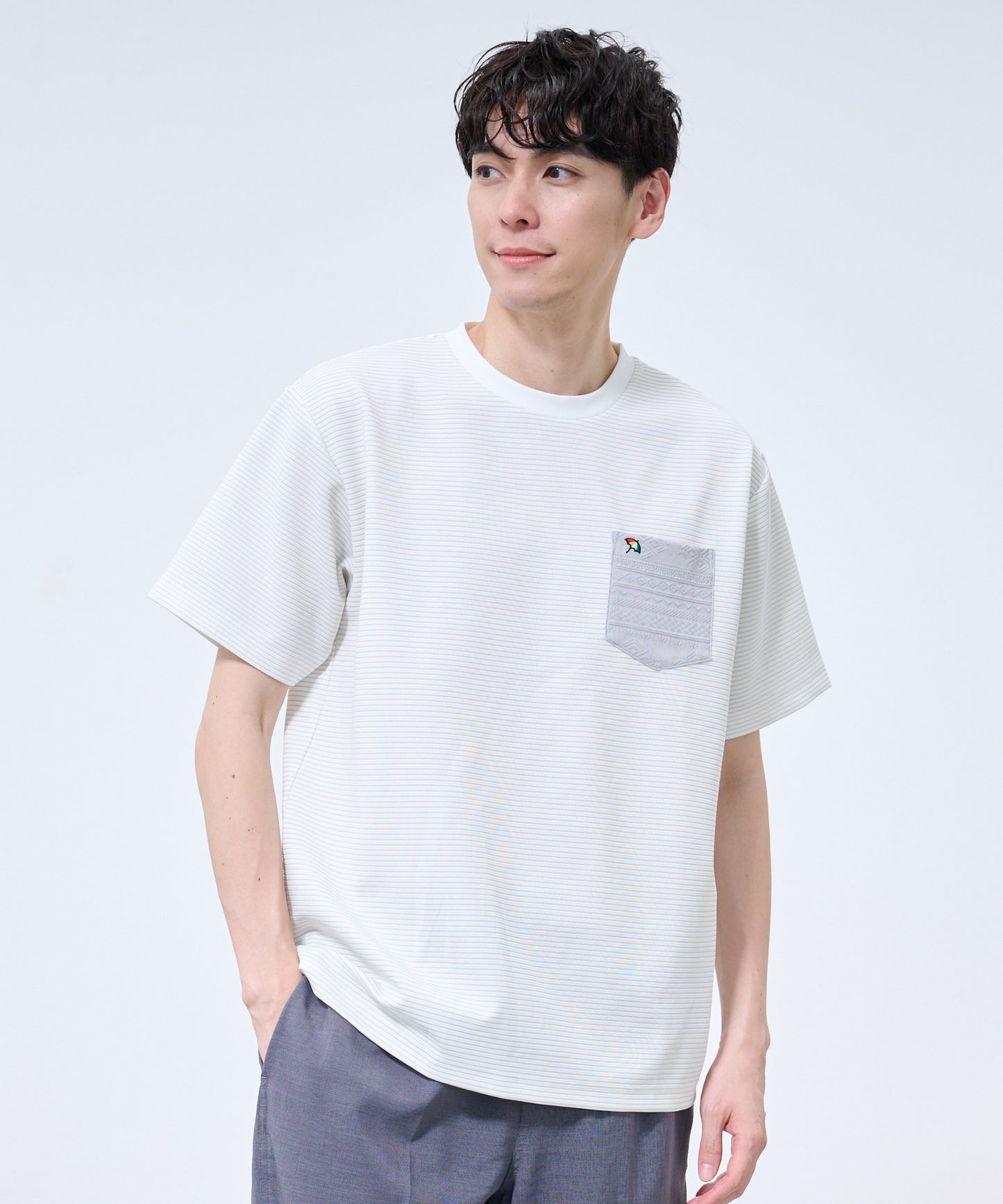 ドライリップルボーダー ポケットTシャツ