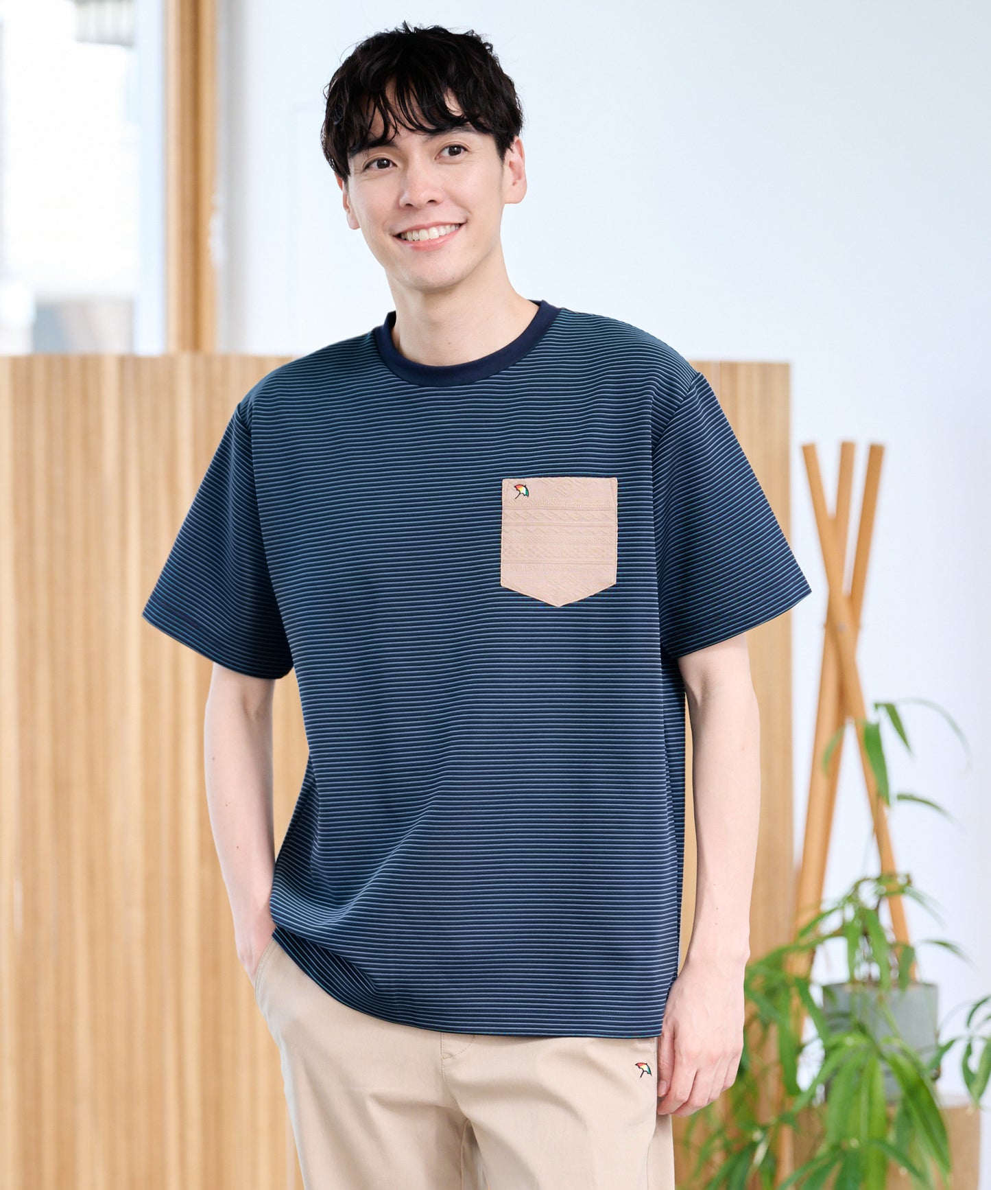 ドライリップルボーダー ポケットTシャツ