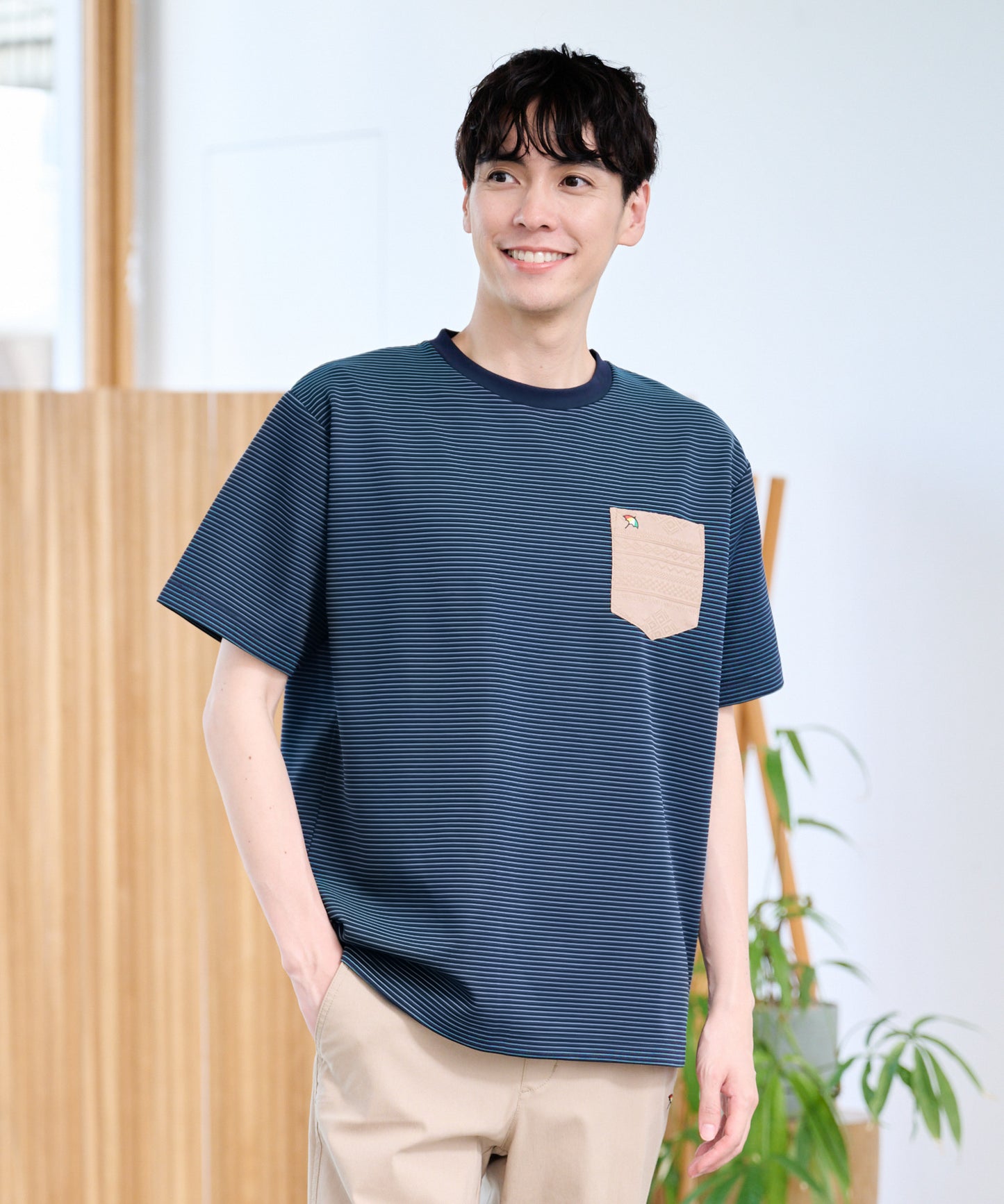 ドライリップルボーダー ポケットTシャツ