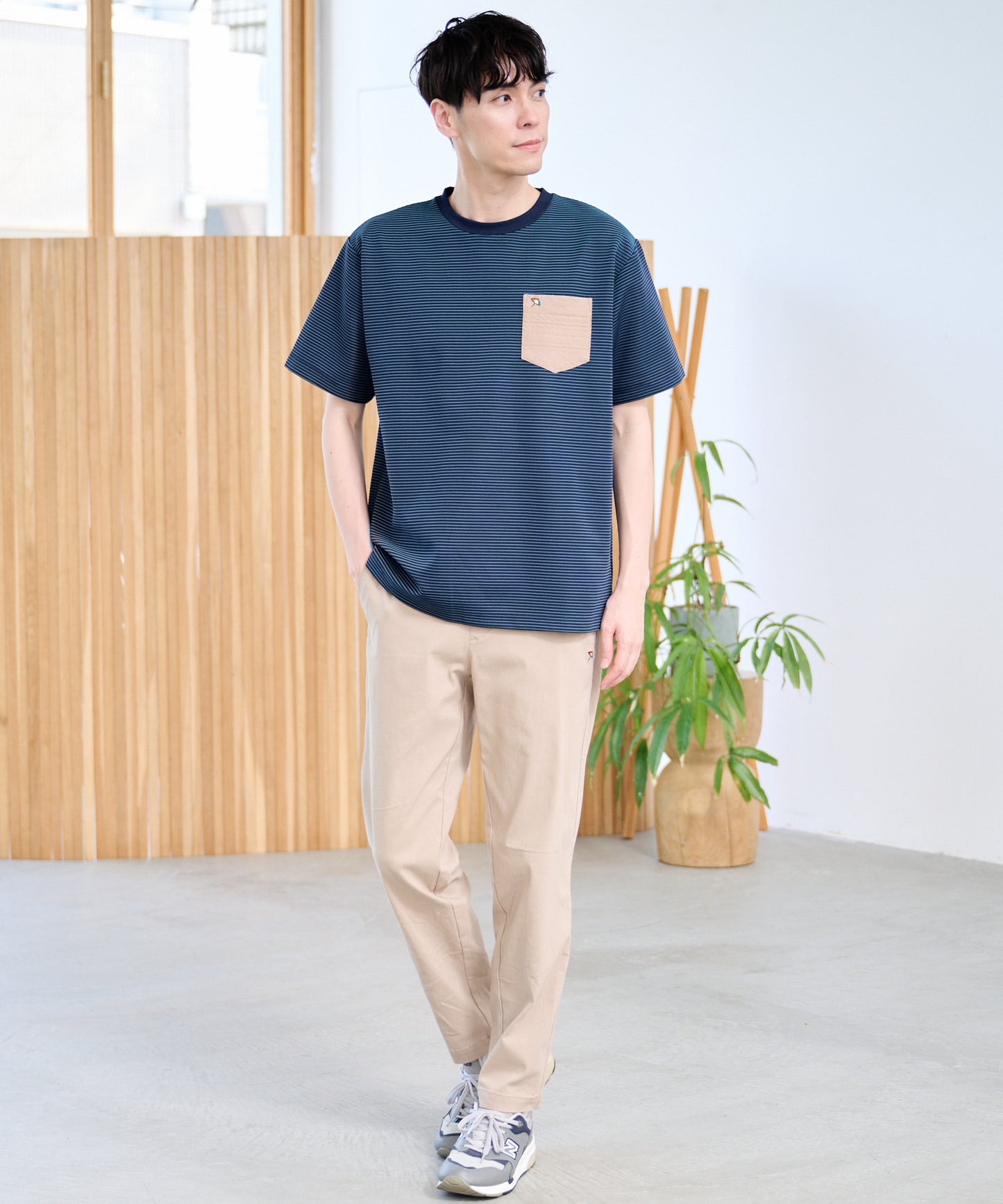 ドライリップルボーダー ポケットTシャツ