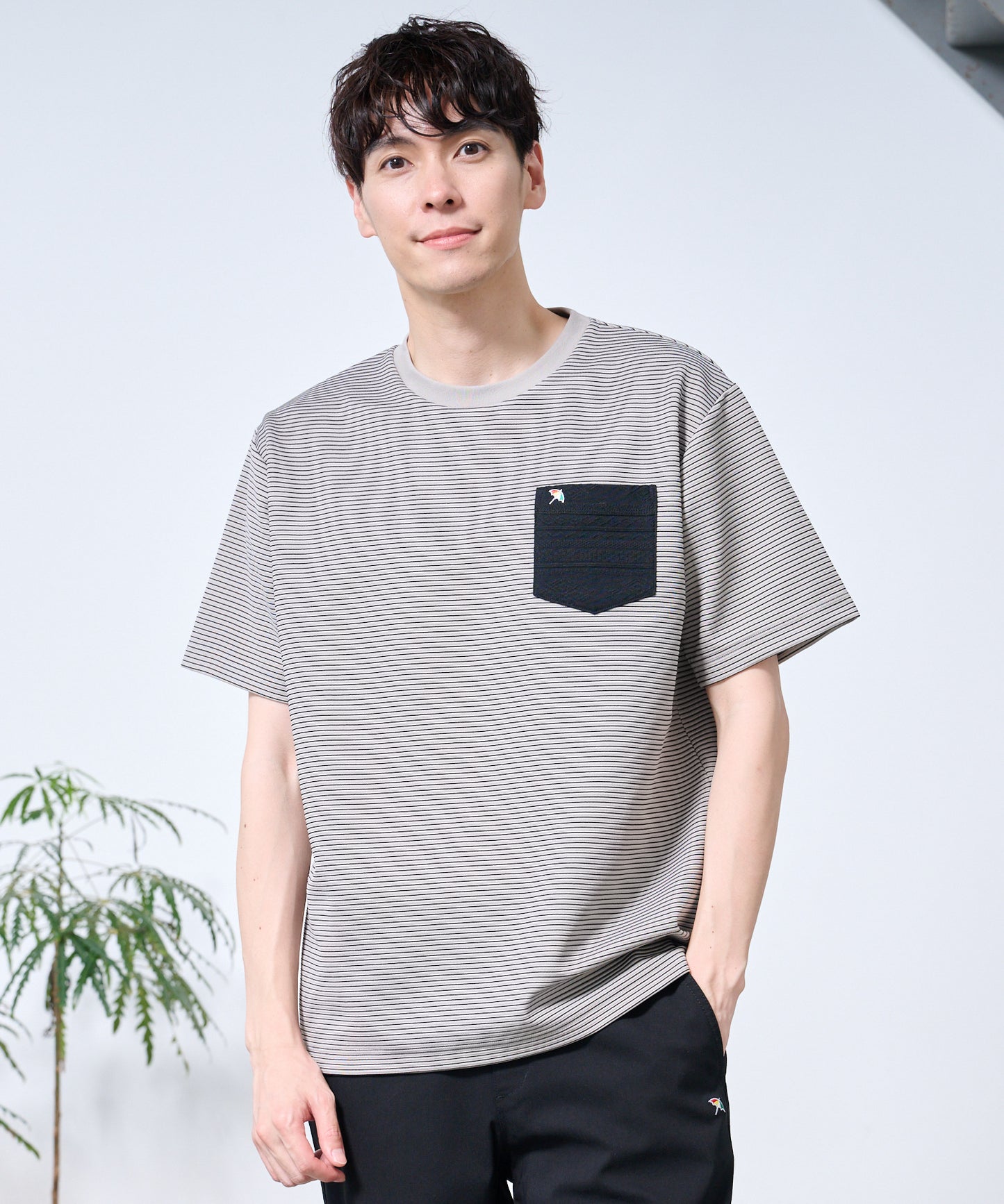 ドライリップルボーダー ポケットTシャツ