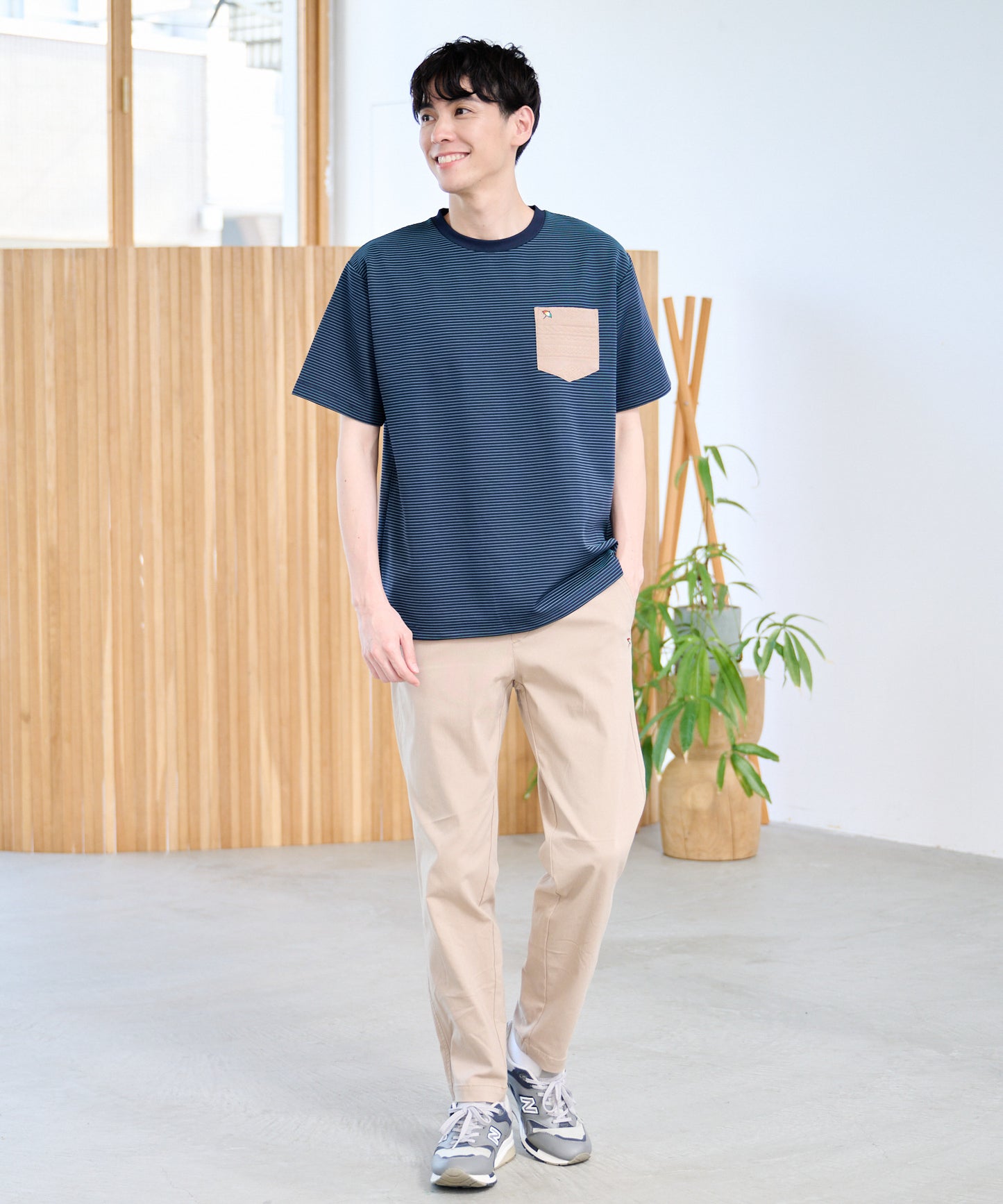 ドライリップルボーダー ポケットTシャツ