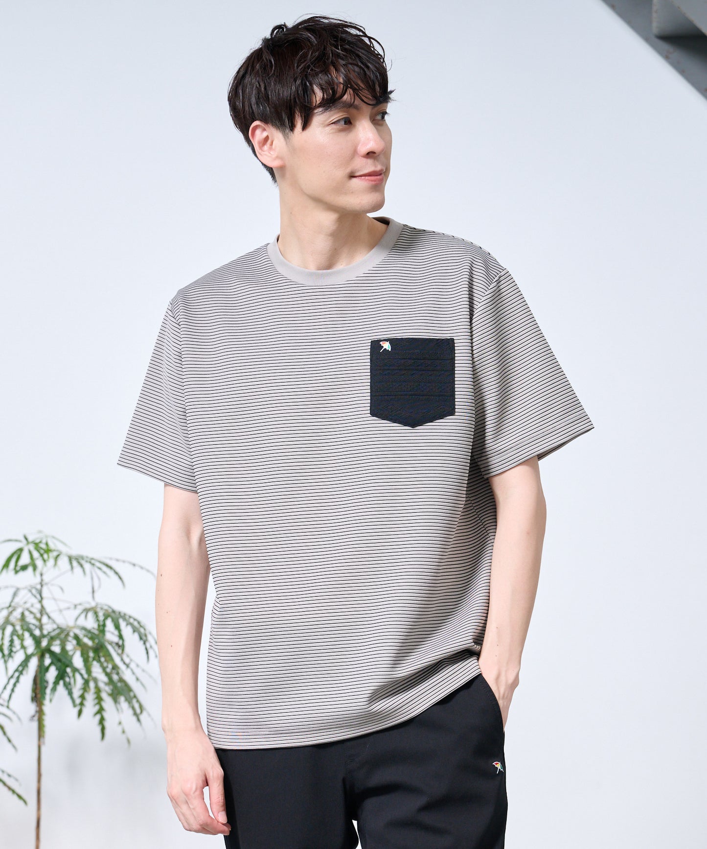 ドライリップルボーダー ポケットTシャツ
