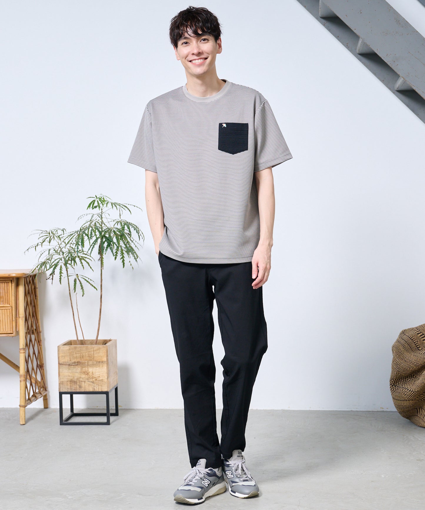ドライリップルボーダー ポケットTシャツ