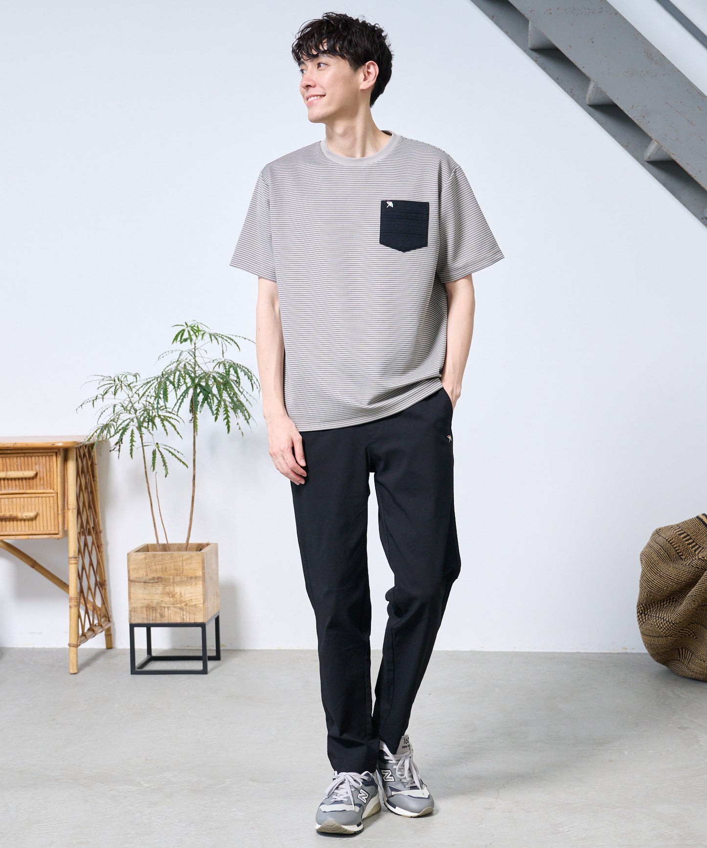 ドライリップルボーダー ポケットTシャツ