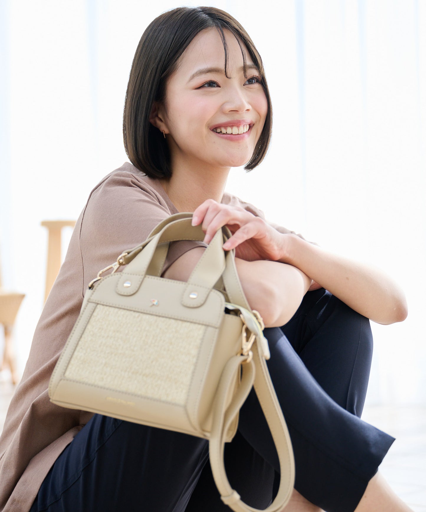 雑材×フェイクレザー 2WAYトートバッグ