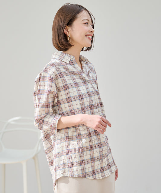 Arnold Palmer スキッパーチェック7分袖ブラウス