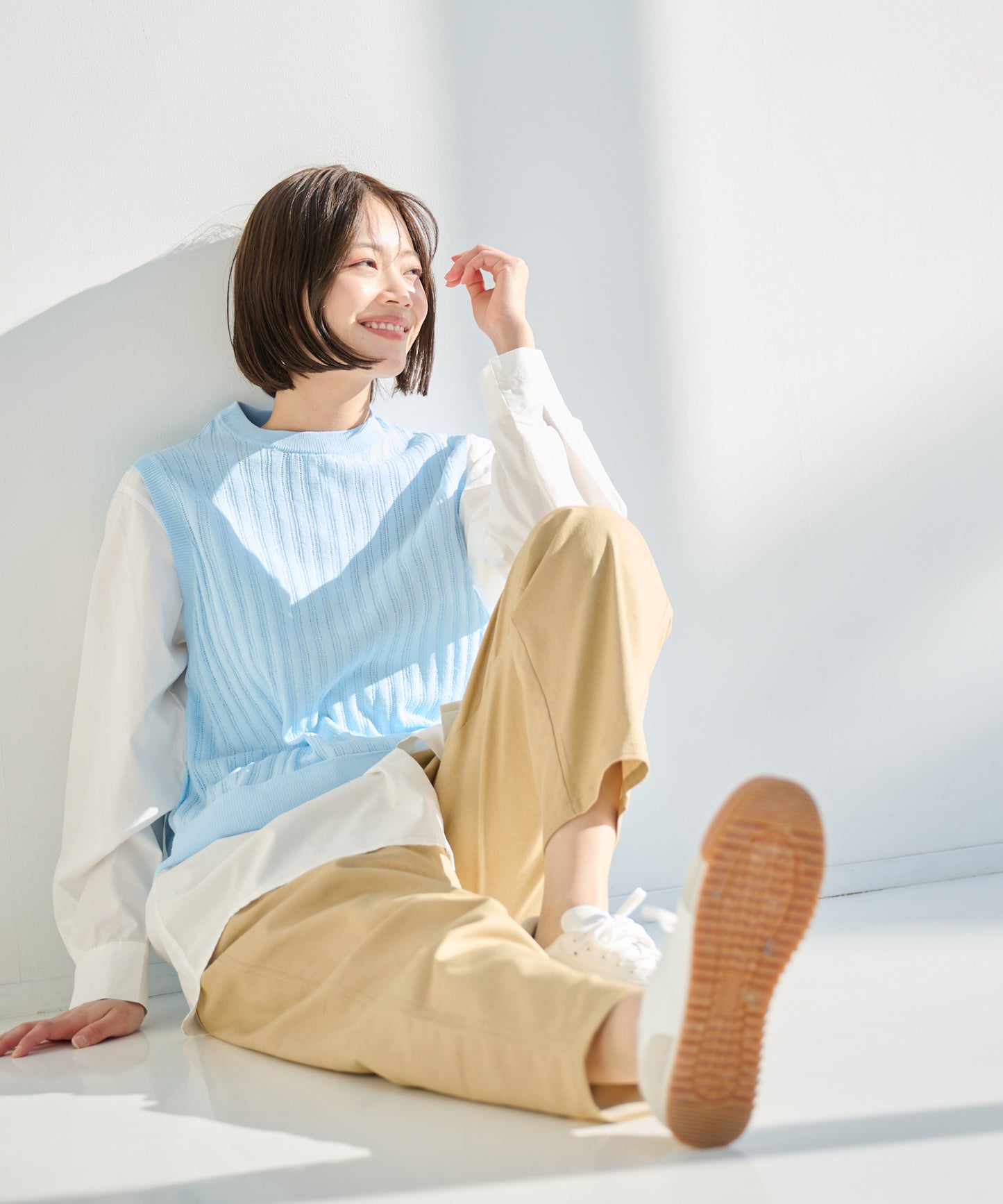シアーニットベスト×シャツレイヤードセット
