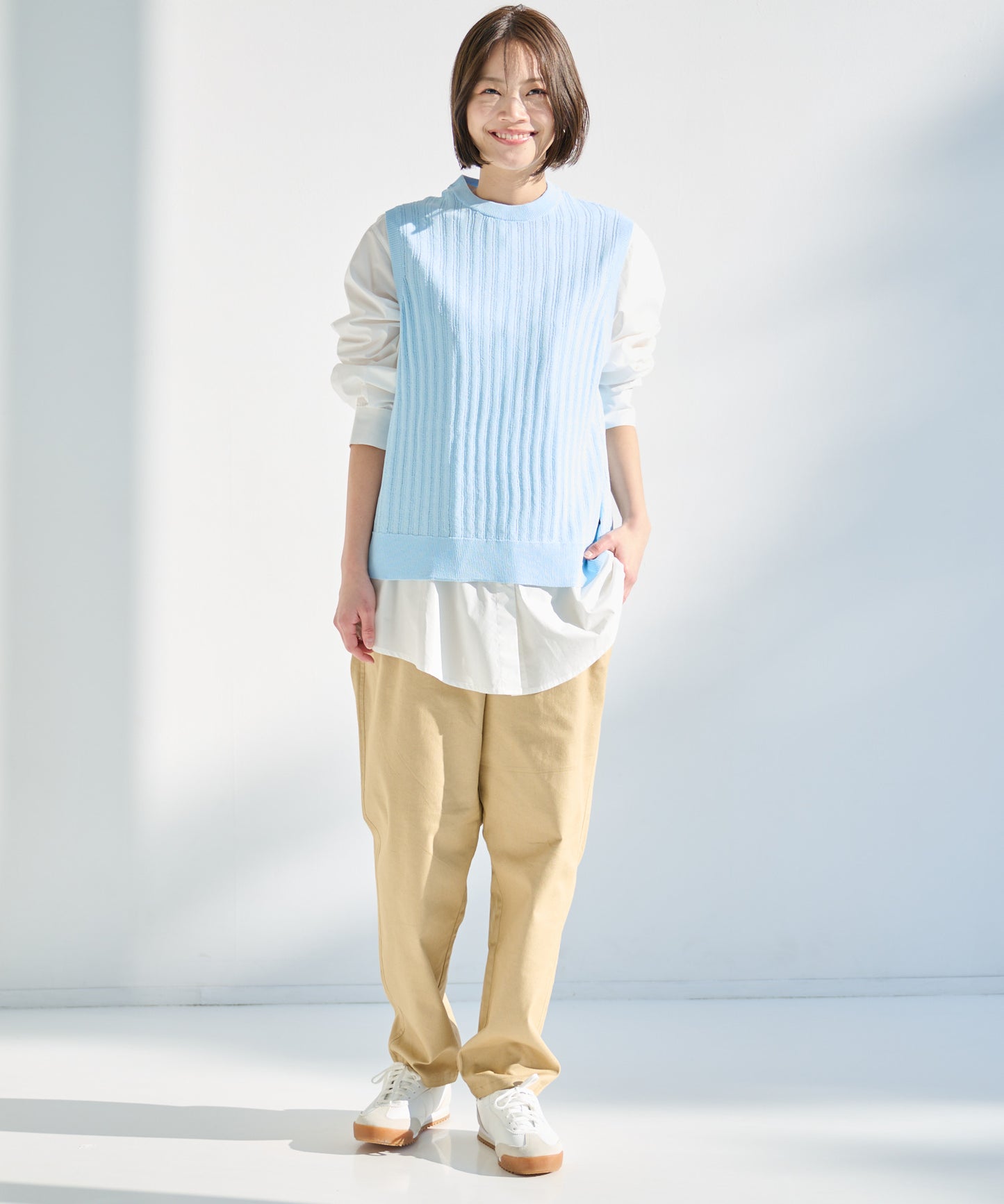 シアーニットベスト×シャツレイヤードセット