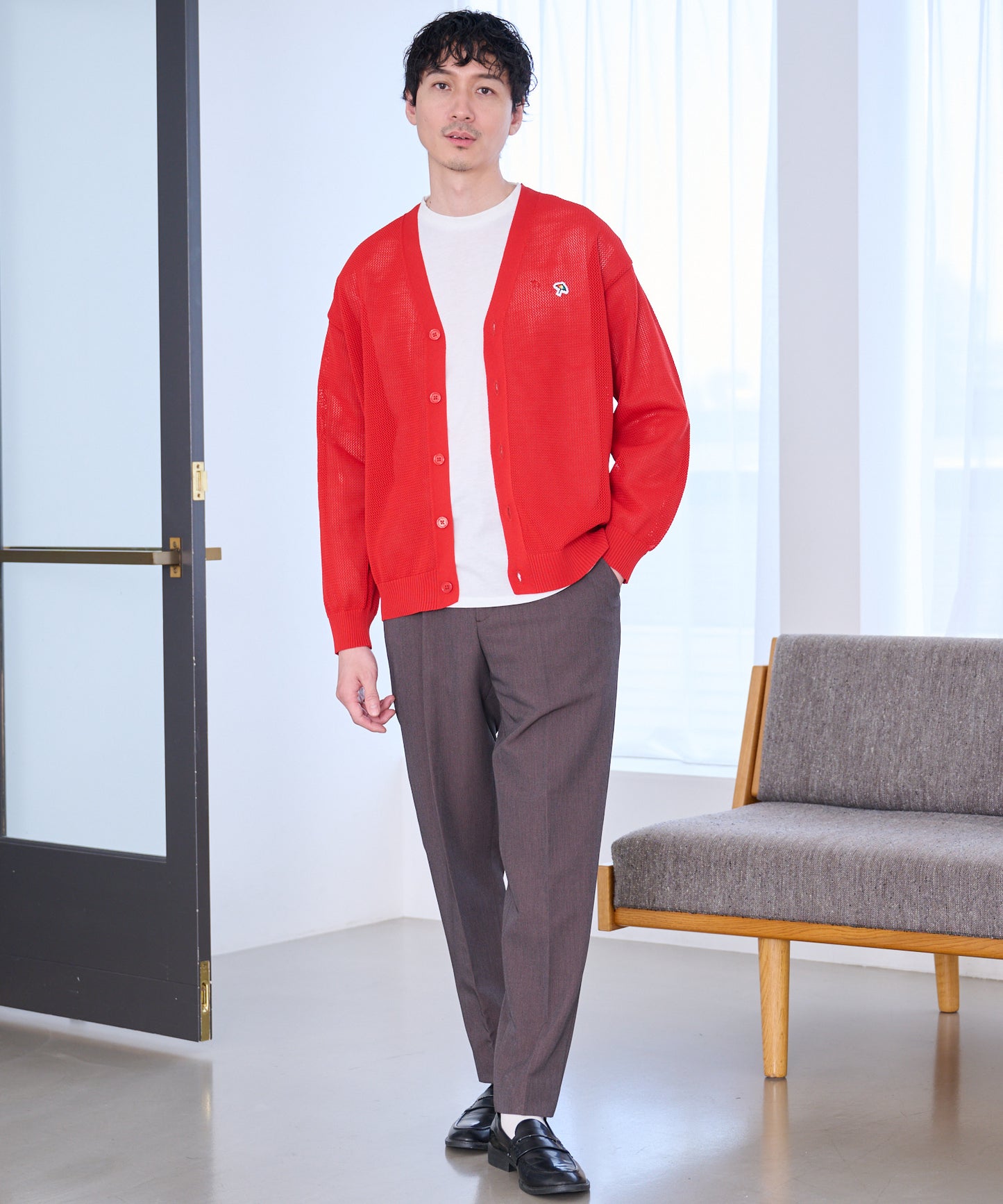 シェア メッシュニットカーディガン + ロングTシャツセット