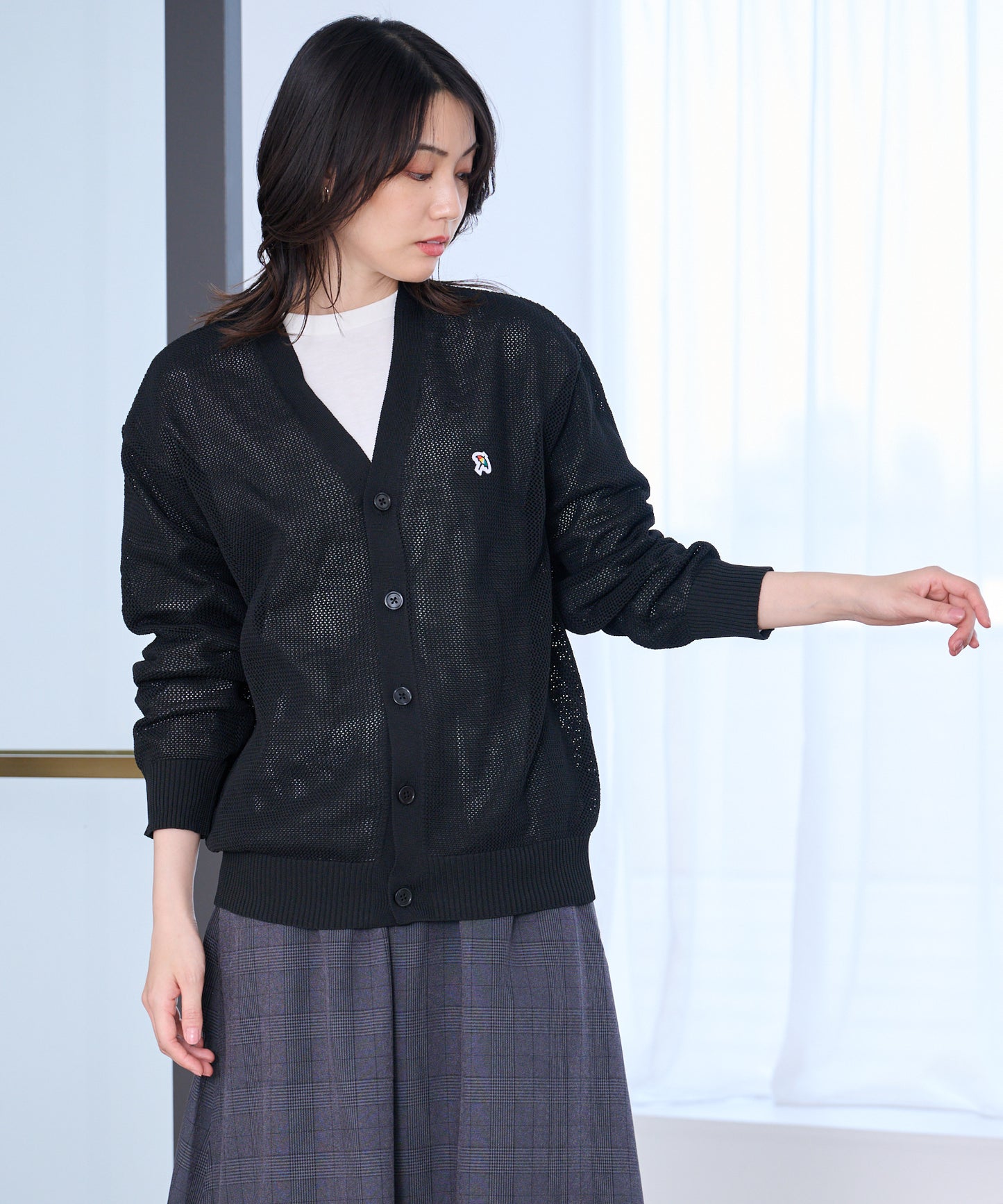 シェア メッシュニットカーディガン + ロングTシャツセット
