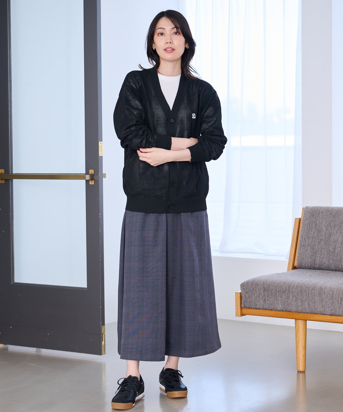 シェア メッシュニットカーディガン + ロングTシャツセット