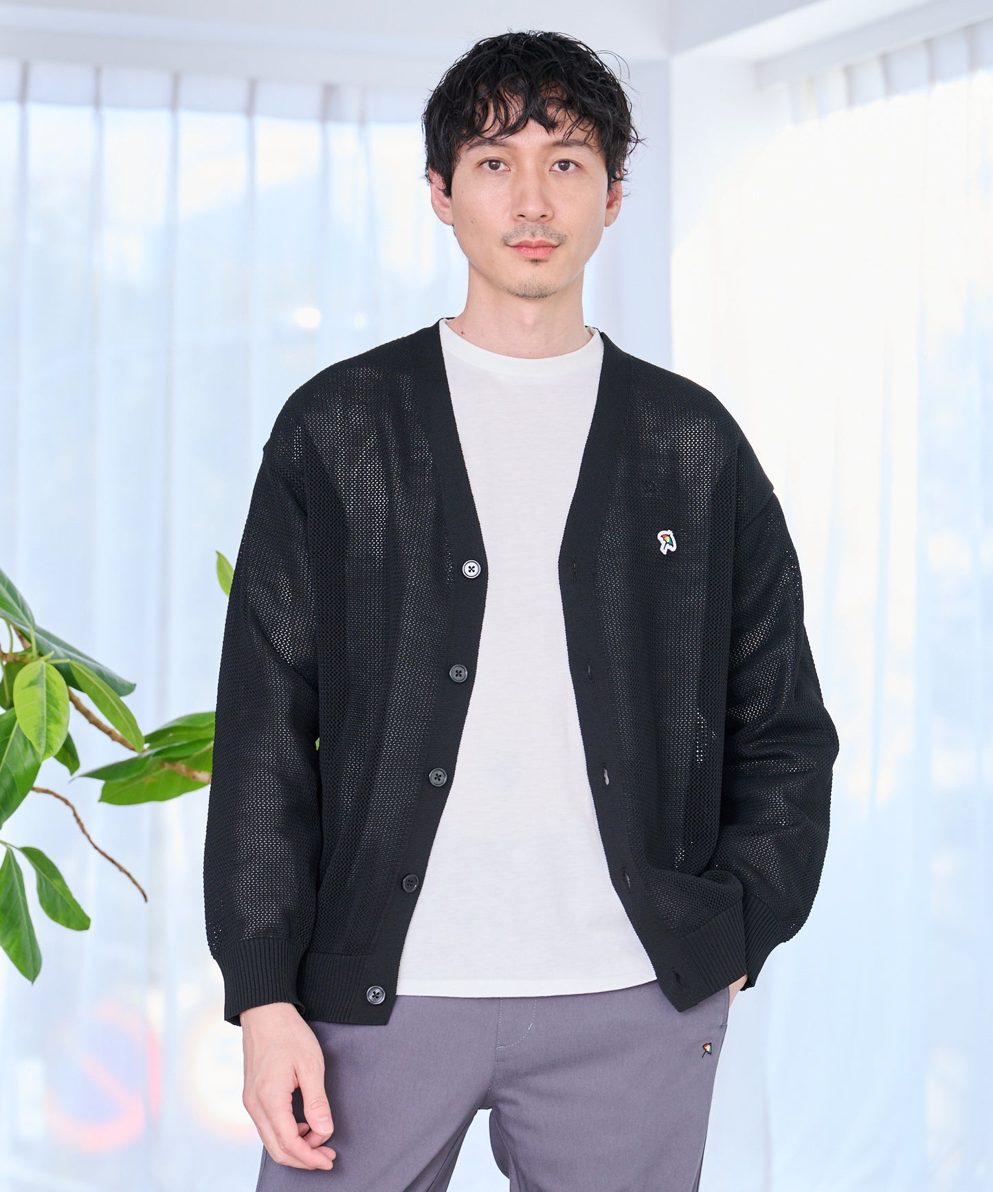シェア メッシュニットカーディガン + ロングTシャツセット